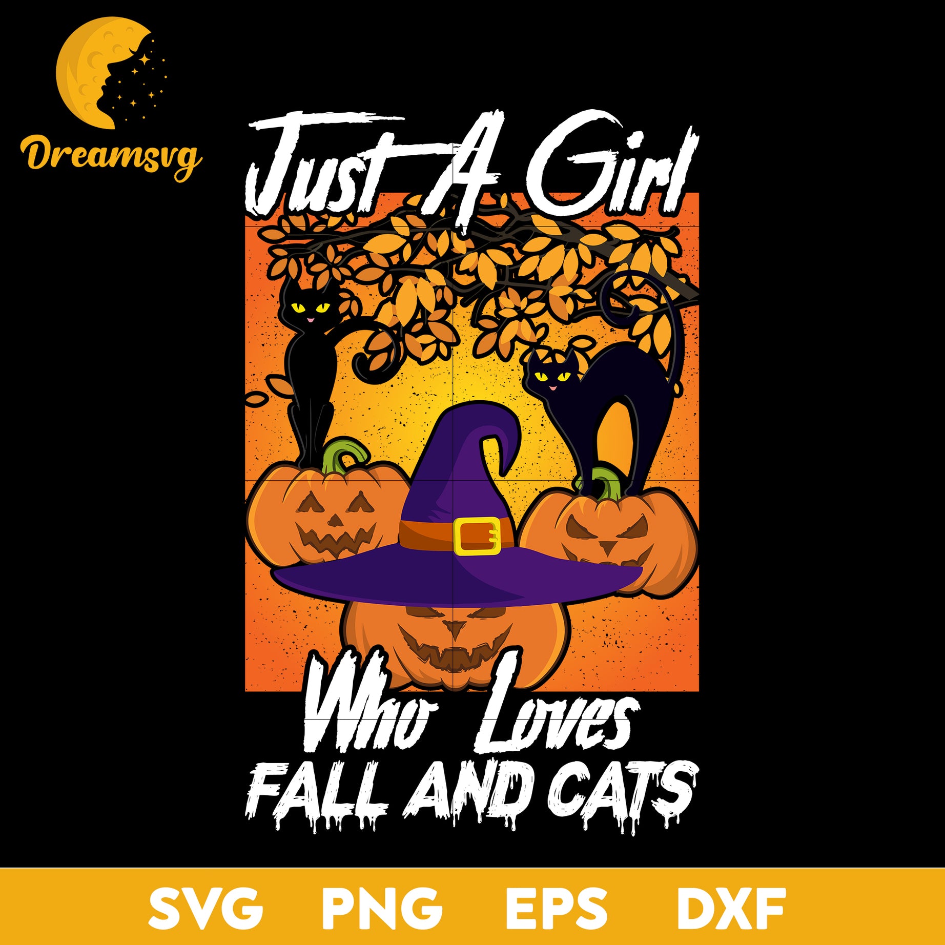 Just a girl who loves fall and cats svg, Halloween svg, png, dxf, eps digital file.