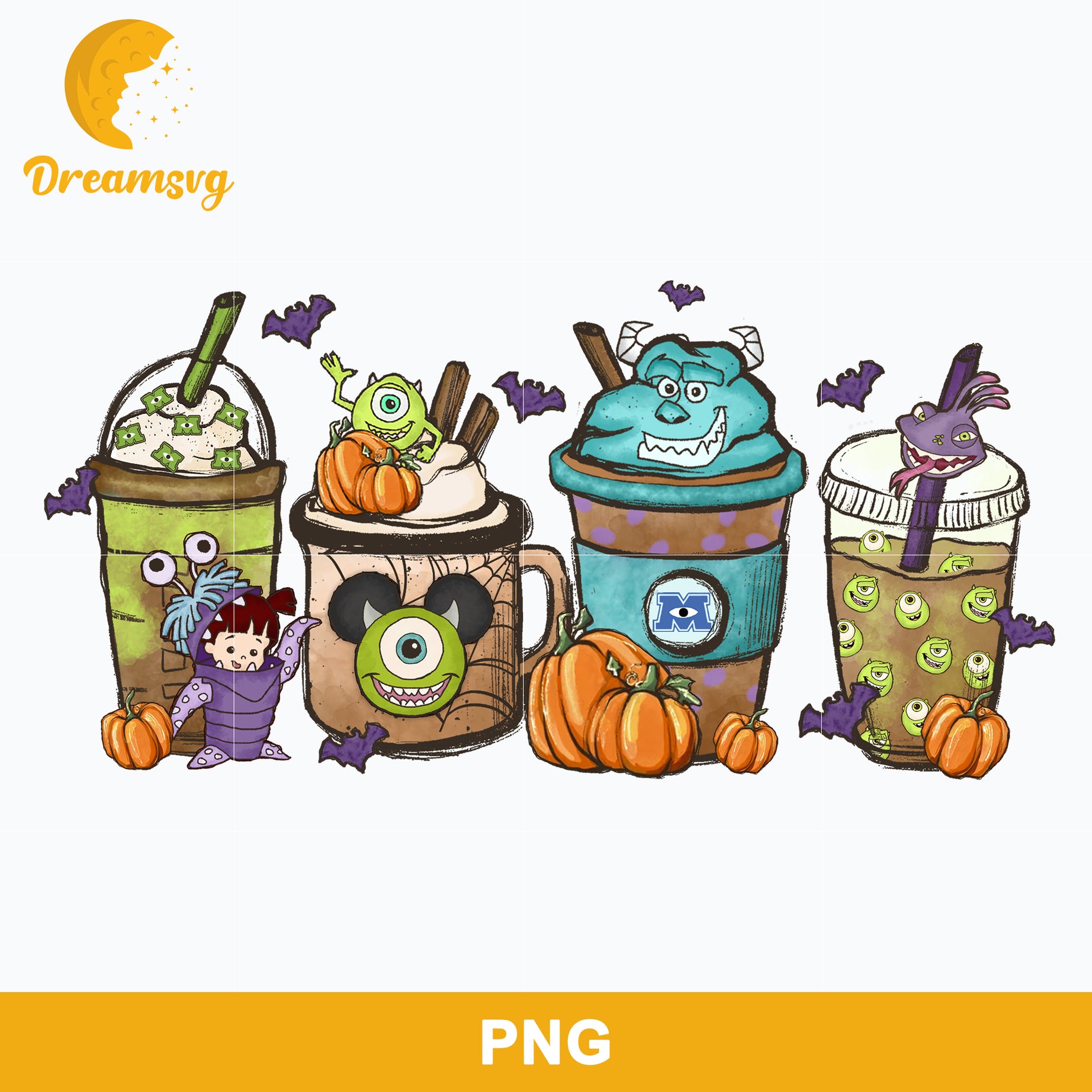 Monster Latte Coffee Halloween Png, Coffee Halloween Sublimation.