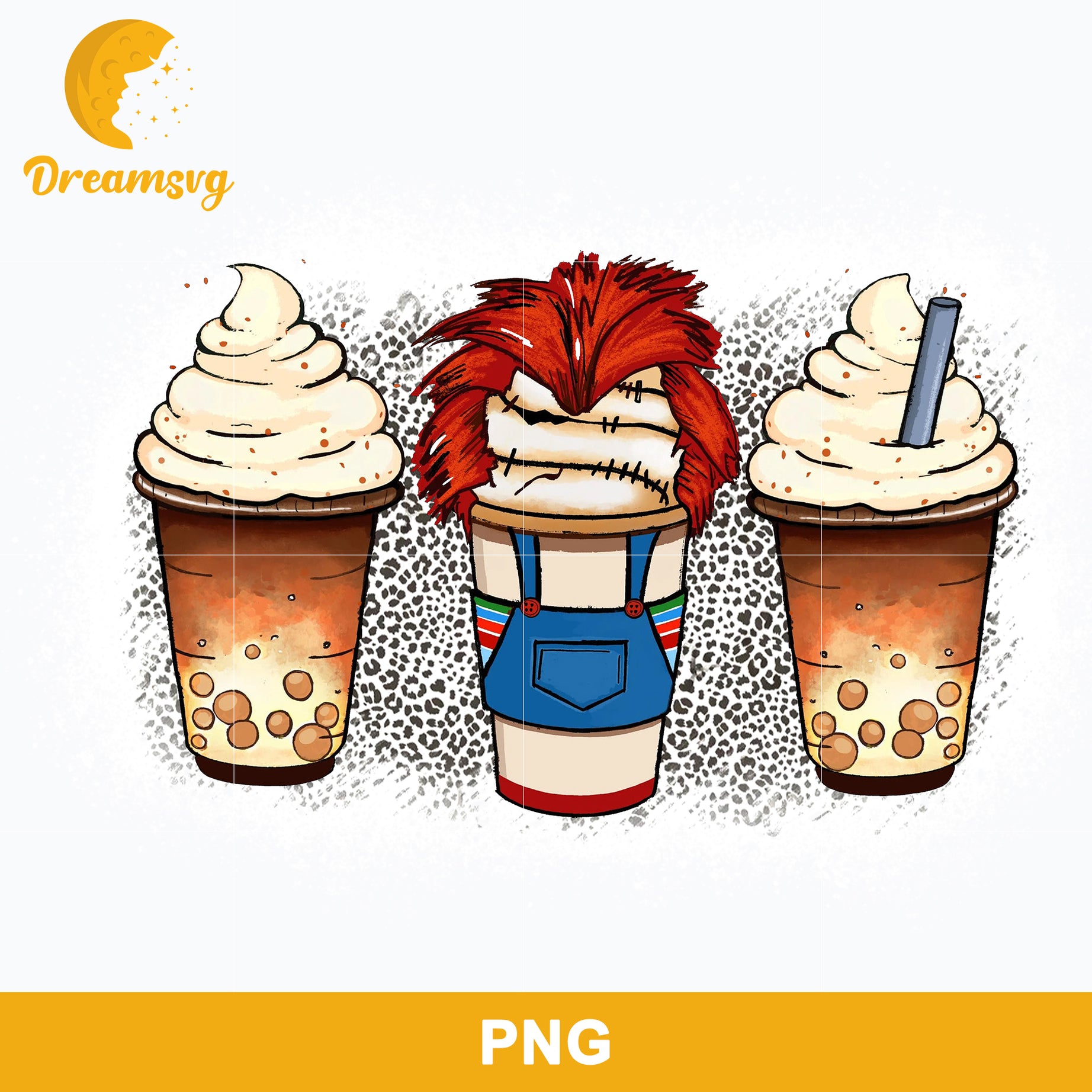 Horror Fall Halloween Coffee Png, Scary Movie Halloween Horror Killers Iced Coffee Png, Horror Halloween Coffee Png