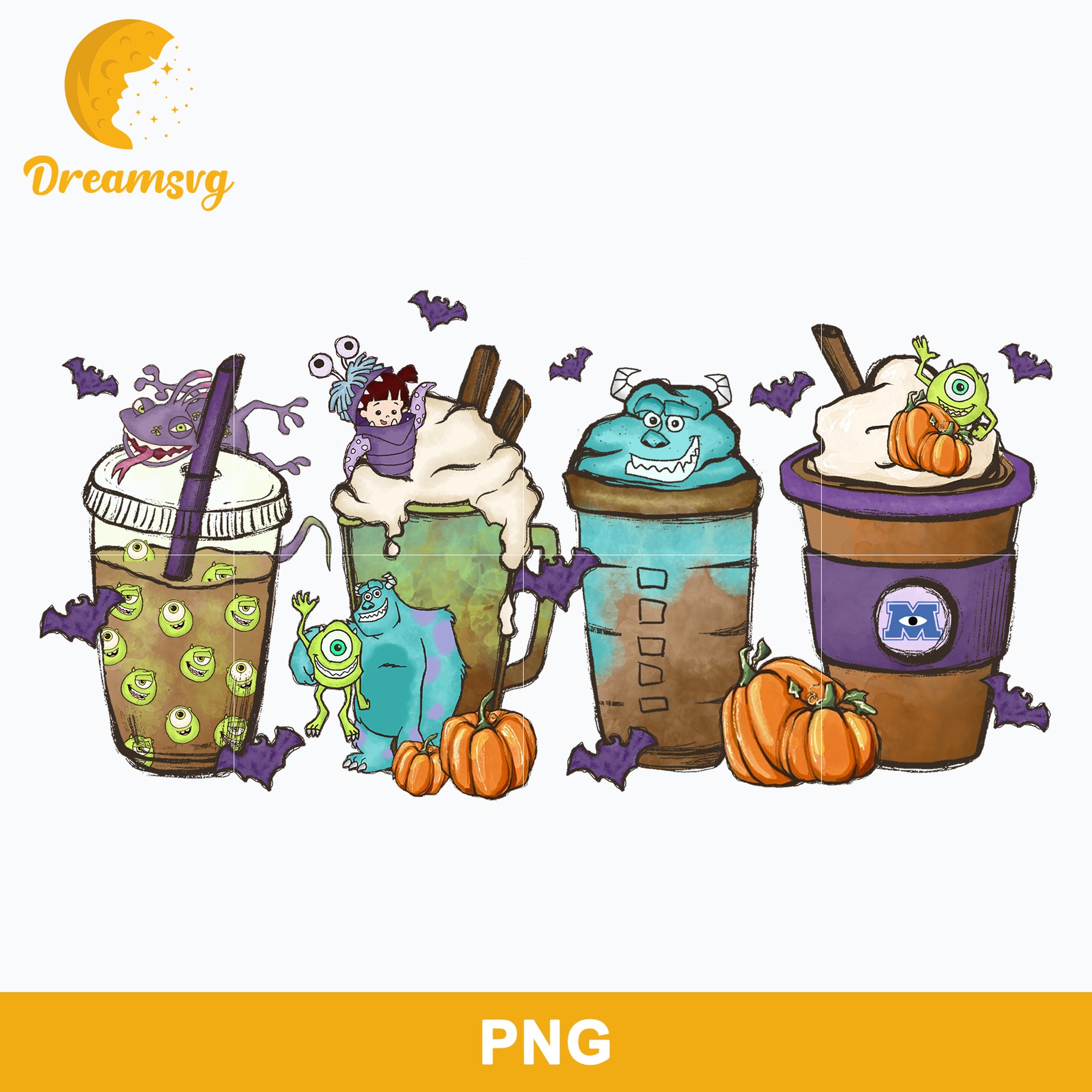 Monster Fall Latte Coffee Png, Monster Halloween Png Digital File