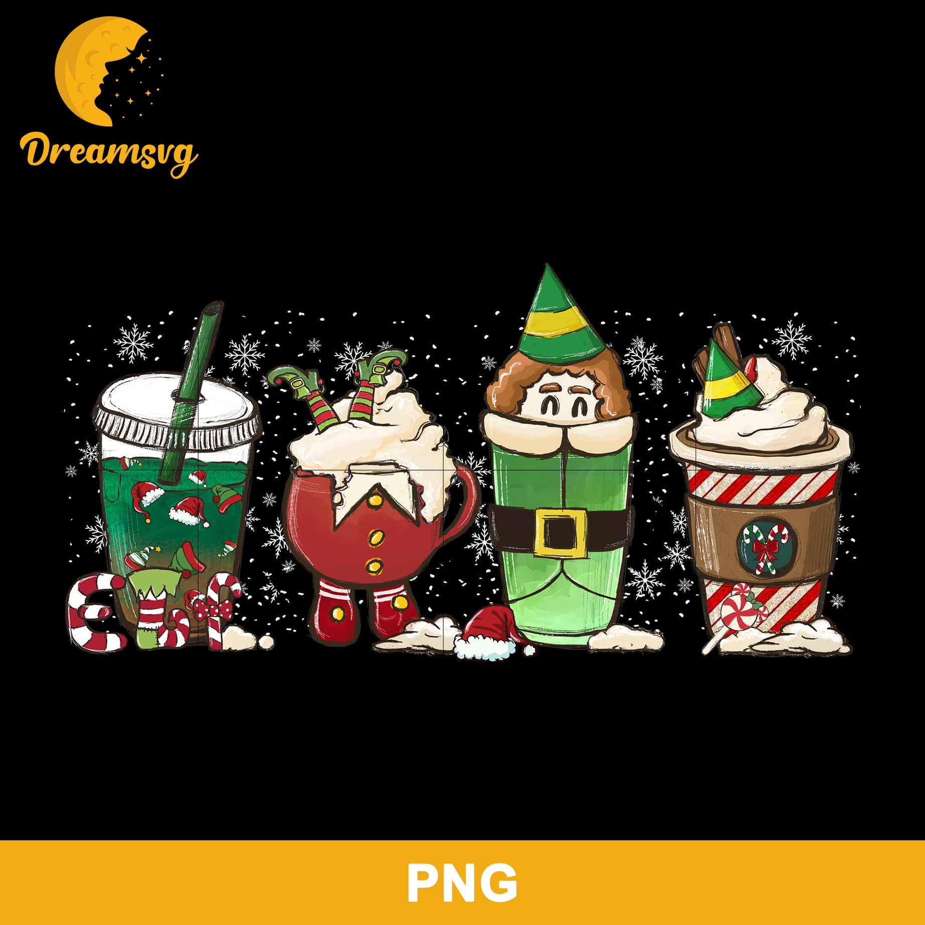 Elf Peppermint Christmas Coffee Latte PNG, Merry Christmas, Christmas Coffee PNG Digital File