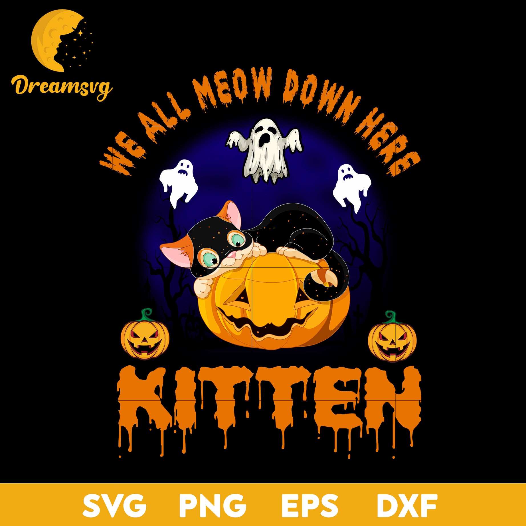 We All MEOW Down Here Kitten svg, Halloween svg, png, dxf, eps digital file.
