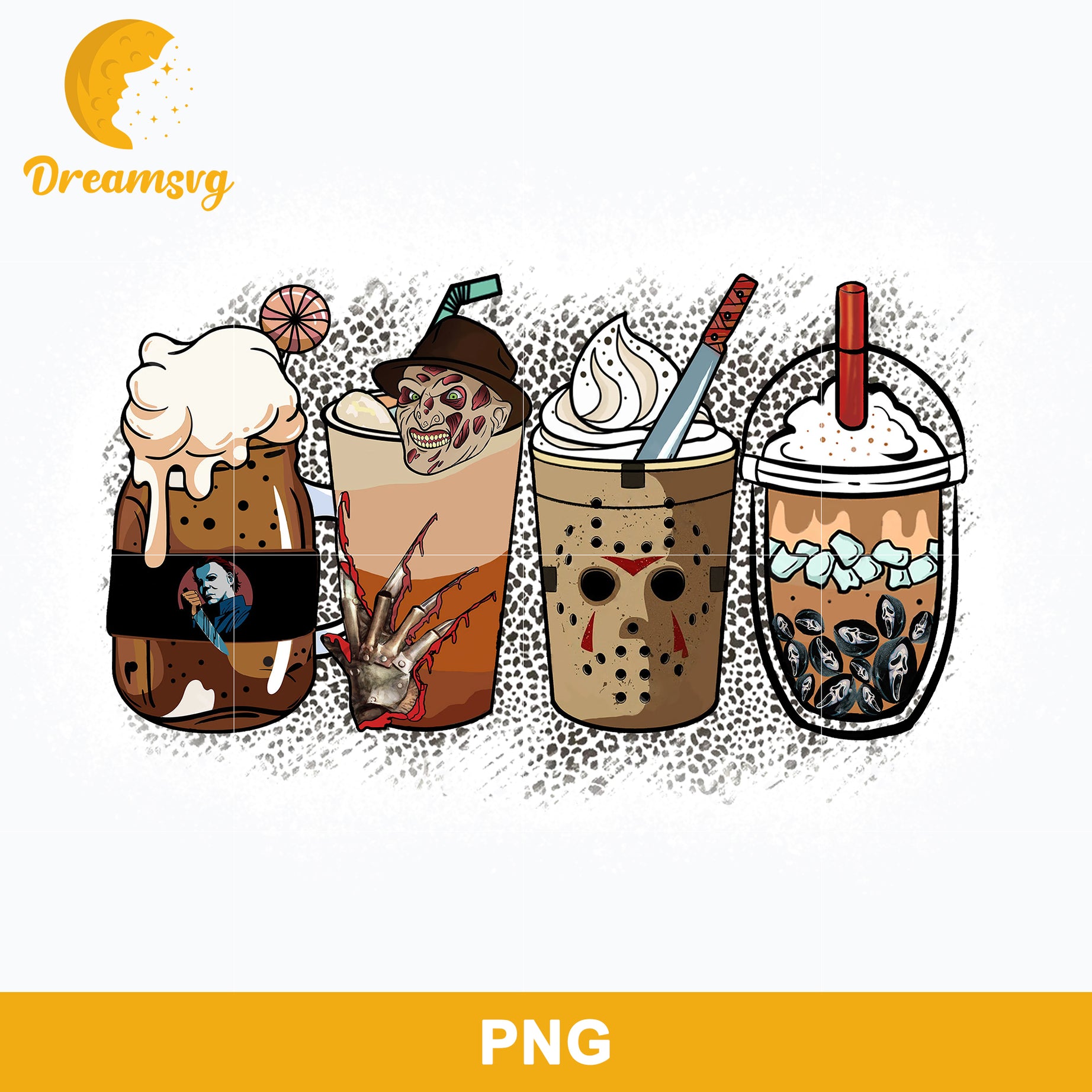 Horror Fall Halloween Coffee Png, Scary Movie Halloween Horror Killers Iced Coffee Png, Horror Halloween Coffee Png
