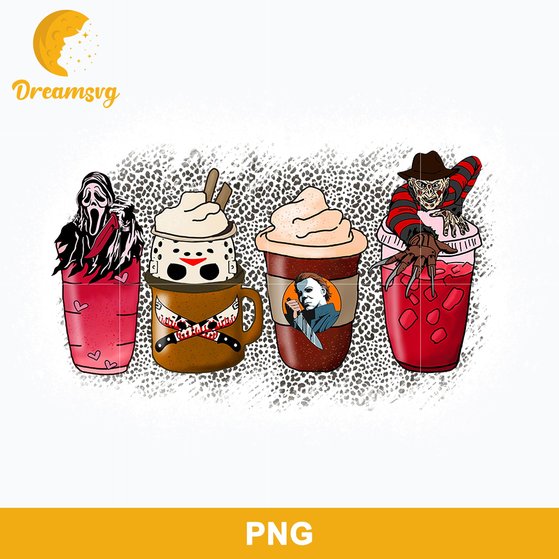 Horror Fall Halloween Coffee Png, Scary Movie Halloween Horror Killers Iced Coffee Png, Horror Halloween Coffee Png