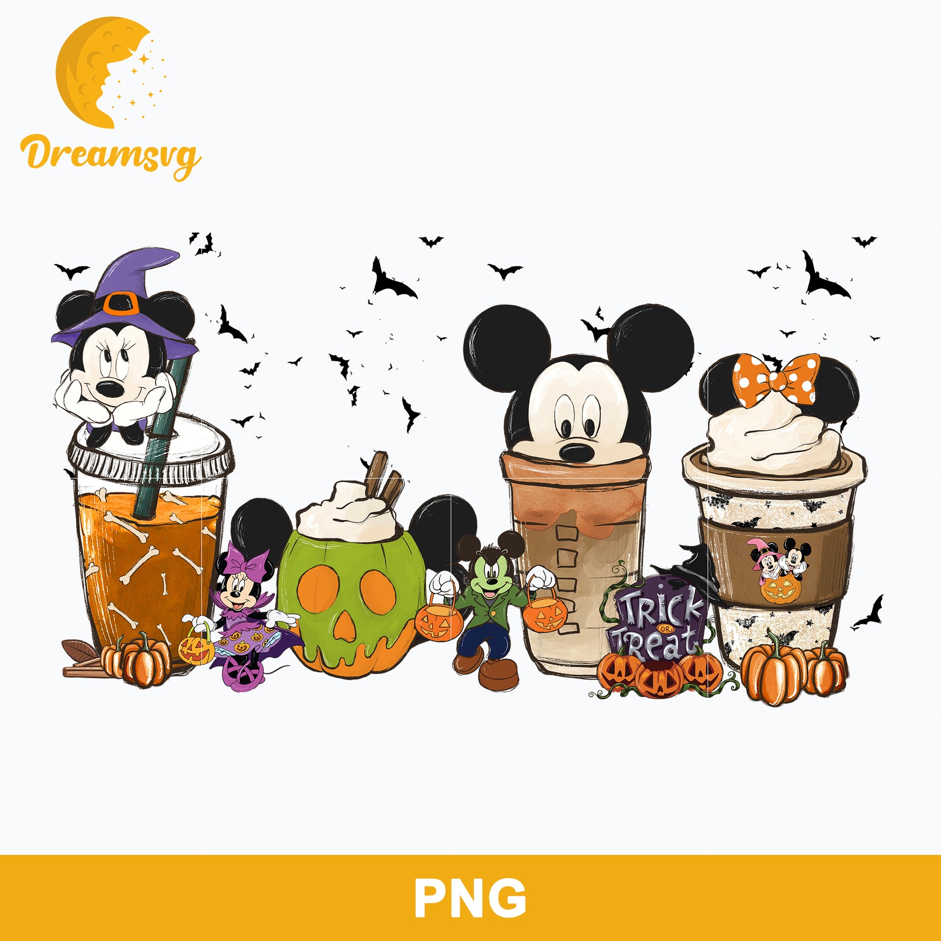 Mickey Mouse Coffee Drink Png, Mickey Halloween Png Digital File.