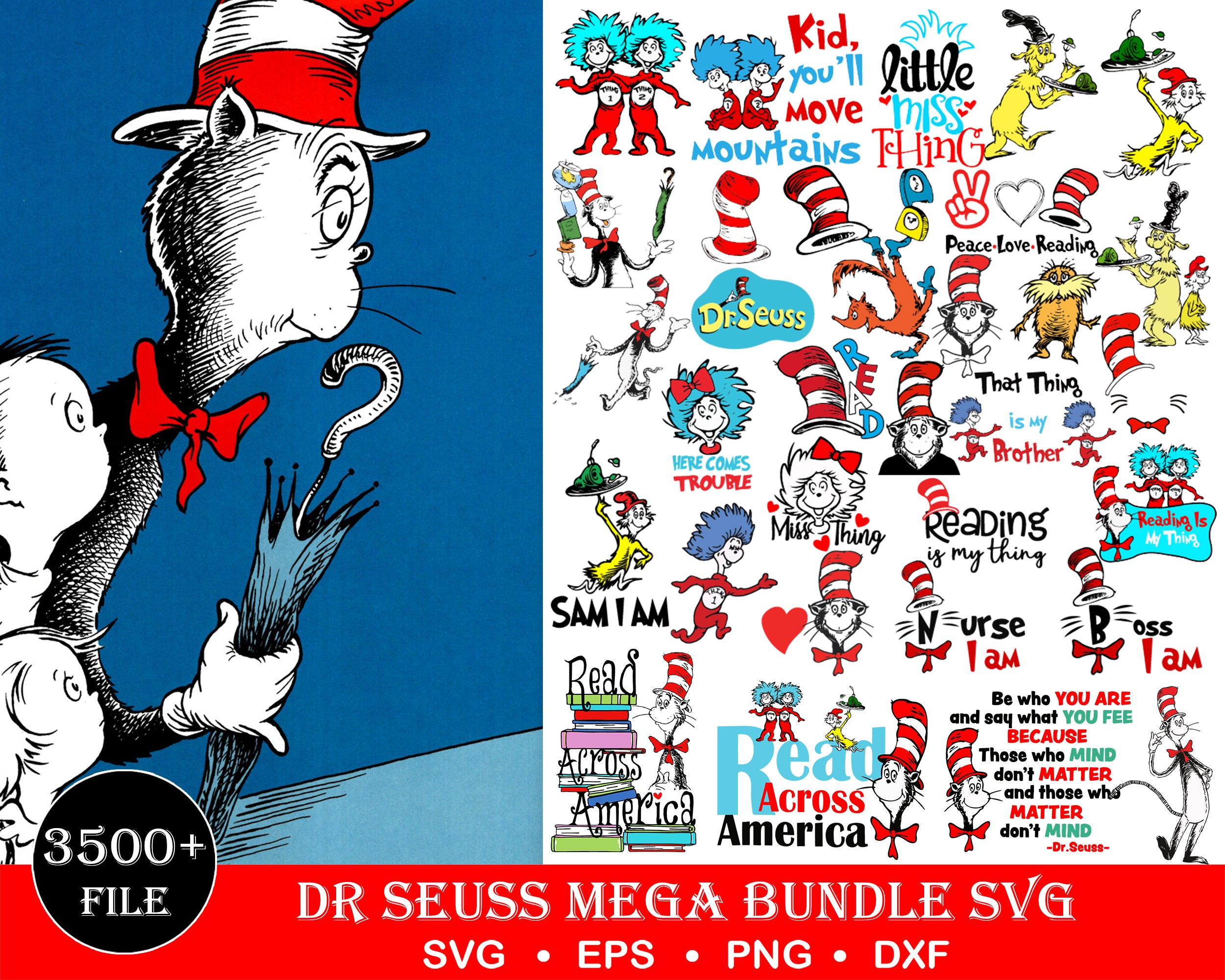 Dr seuss bundle svg, dr seuss svg, dr seuss quotes svg, png, dxf, eps digital file