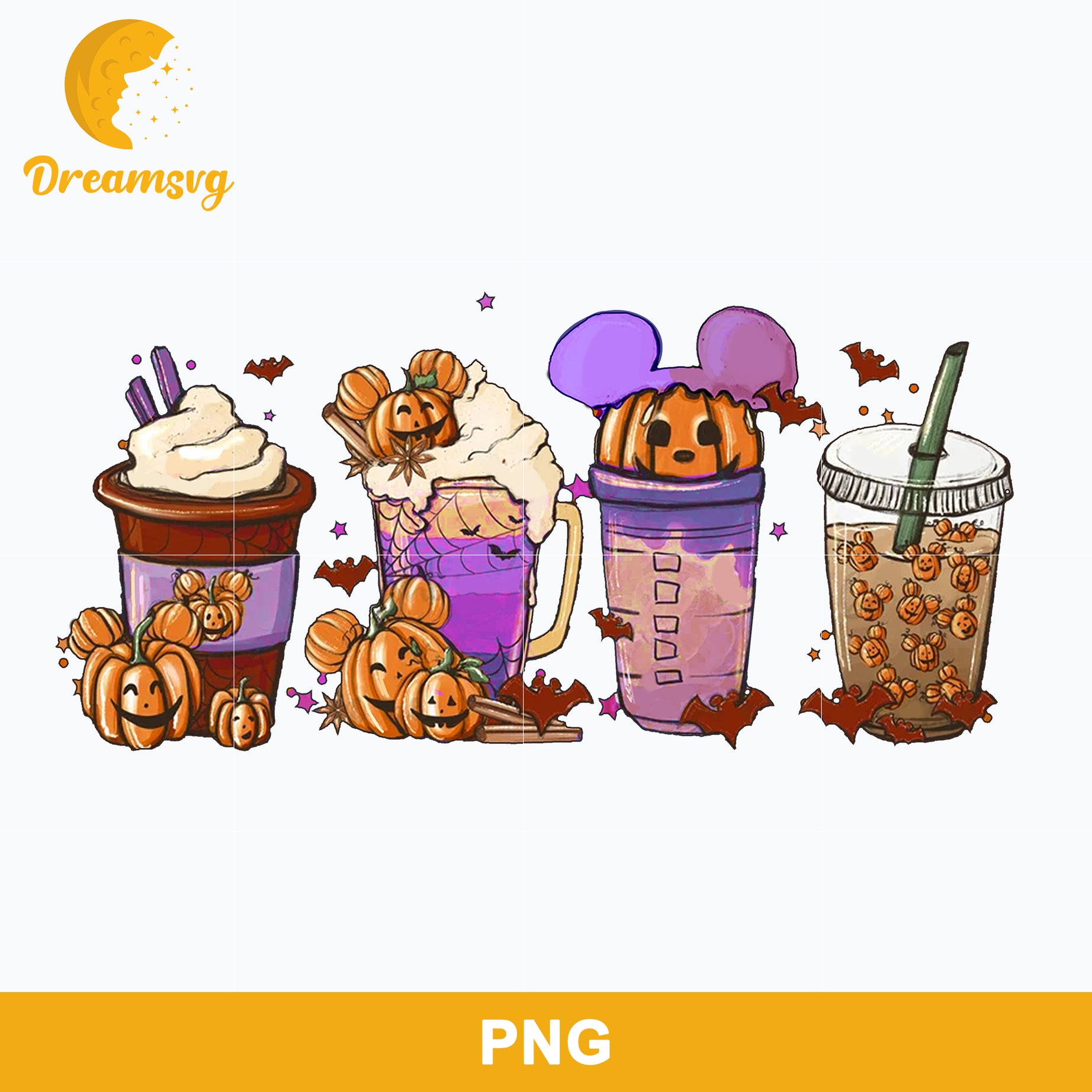 Halloween Mickey Coffee Drink Png, Disney Halloween Png, Halloween Coffee Png Sublimation.