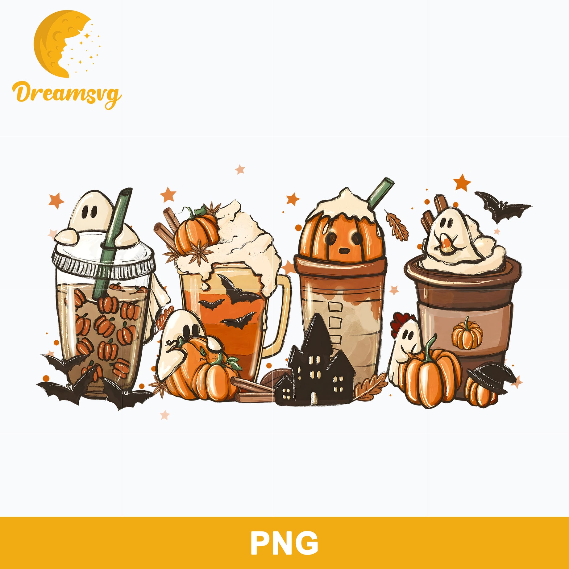 Fall Pumpkin Coffee Halloween Png, Ghost Coffee Halloween Png Digital File.