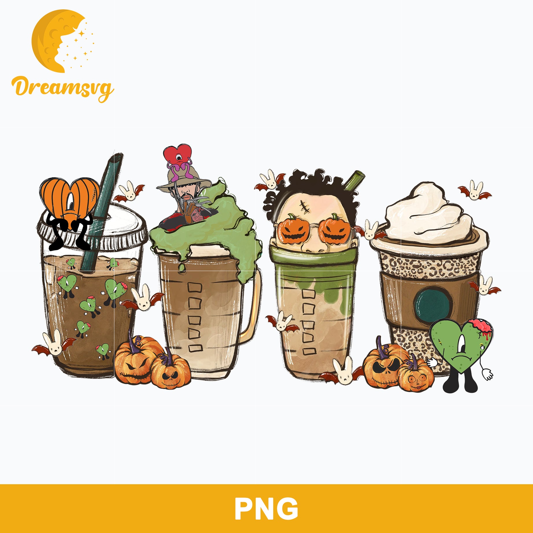 Bad Bunny Latte Coffee Cups Halloween Png