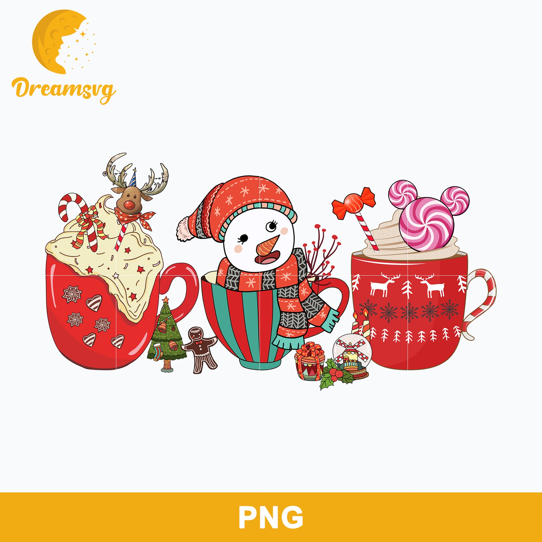 Snowman Christmas Coffee Png, Christmas Candy Png, Reindeer Christmas Drink Iced Latte Png File
