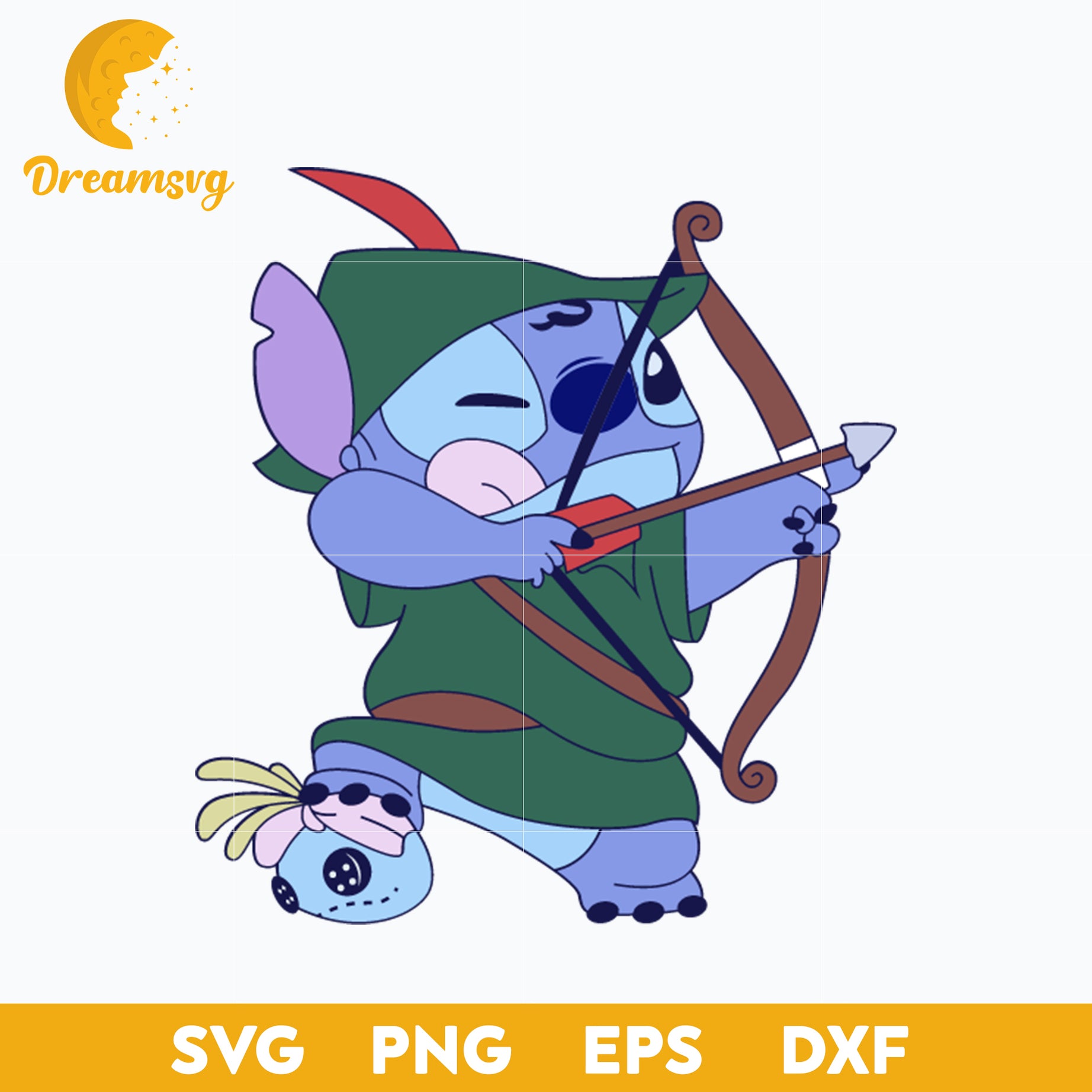 Stitch Robin Hood SVG, Blue Alien Dress Up SVG, Stitch Archer SVG, Stitch Halloween SVG, PNG, DXF, EPS Digital File.