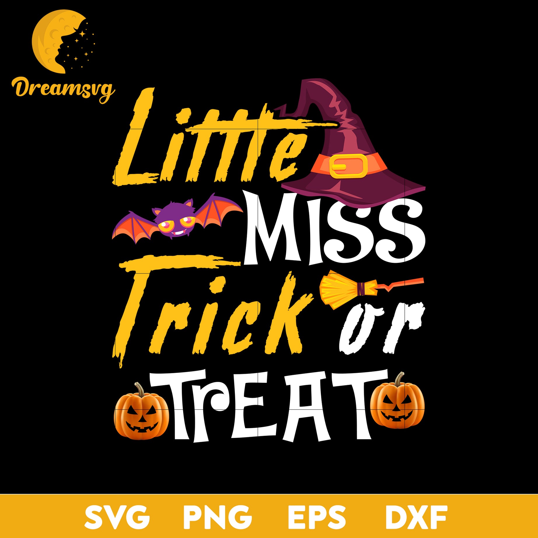 Littte miss frich or treat svg, Halloween svg, png, dxf, eps digital file.