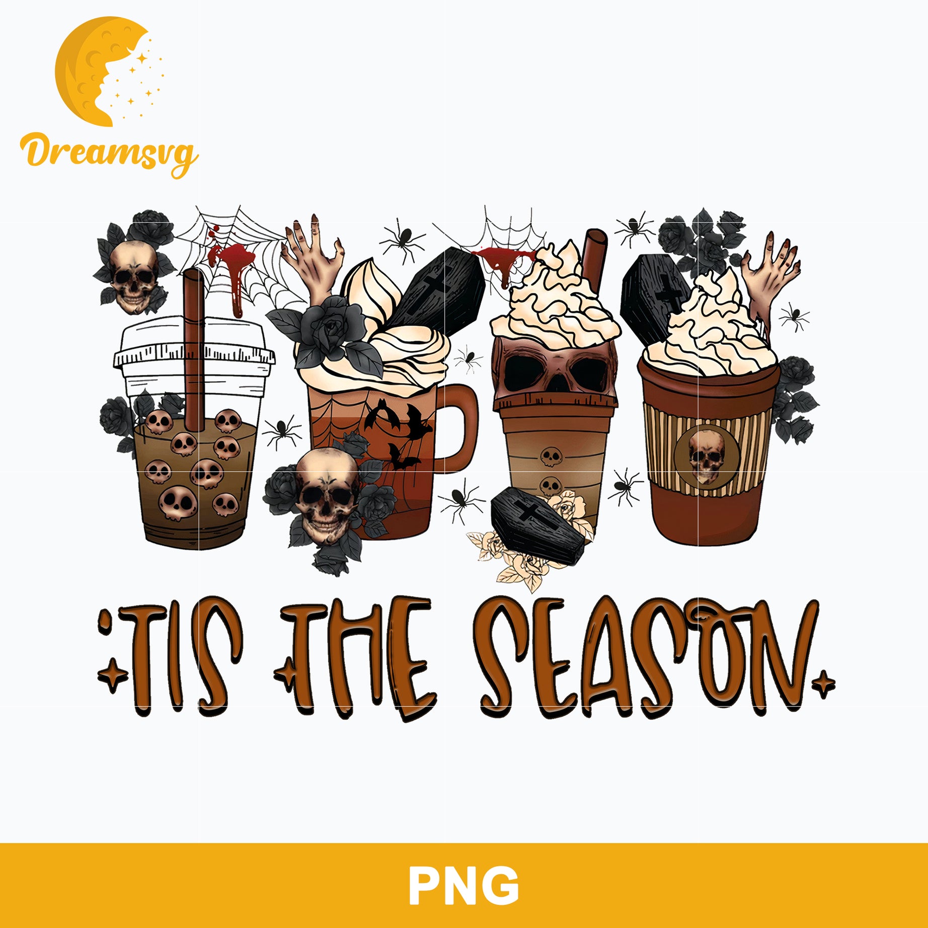 Horror Fall Coffee Png, Tis The Season, Halloween Coffee Png Sublimation.