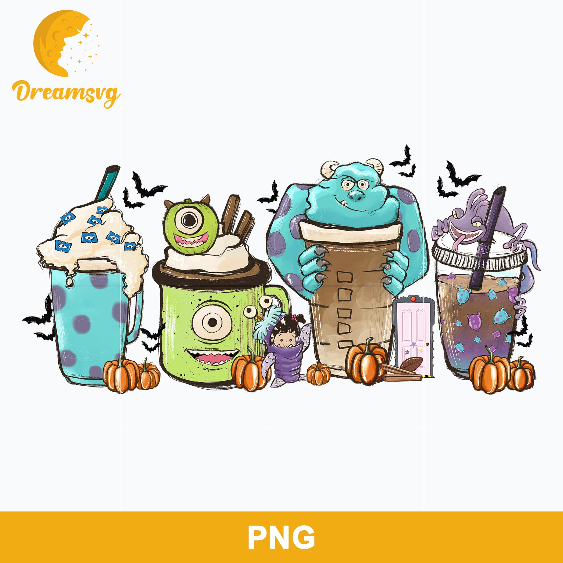 Monster Latte Coffee Halloween Png, Monster Halloween Png Digital File.