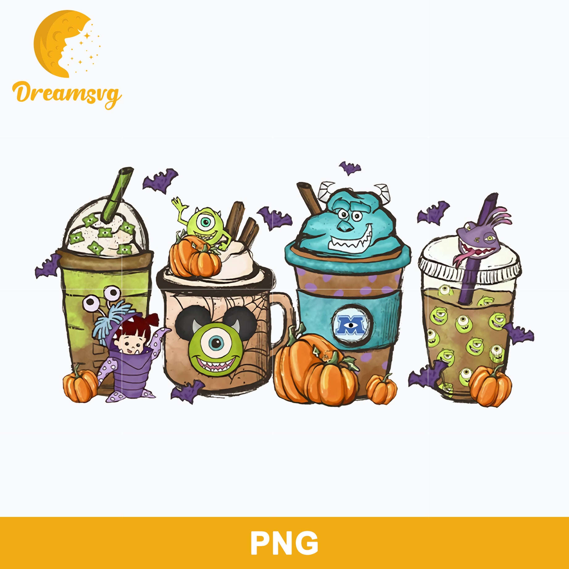 Monster Coffee Hallowen Png, Iced Coffee Design Png, Monsters Inc Png, Halloween Coffee Png Sublimation.