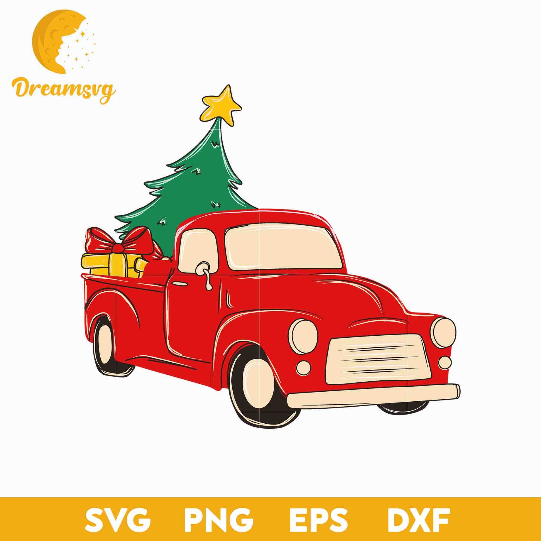 Red Truck With Christmas Tree Gift Greeting Card SVG, Christmas SVG.