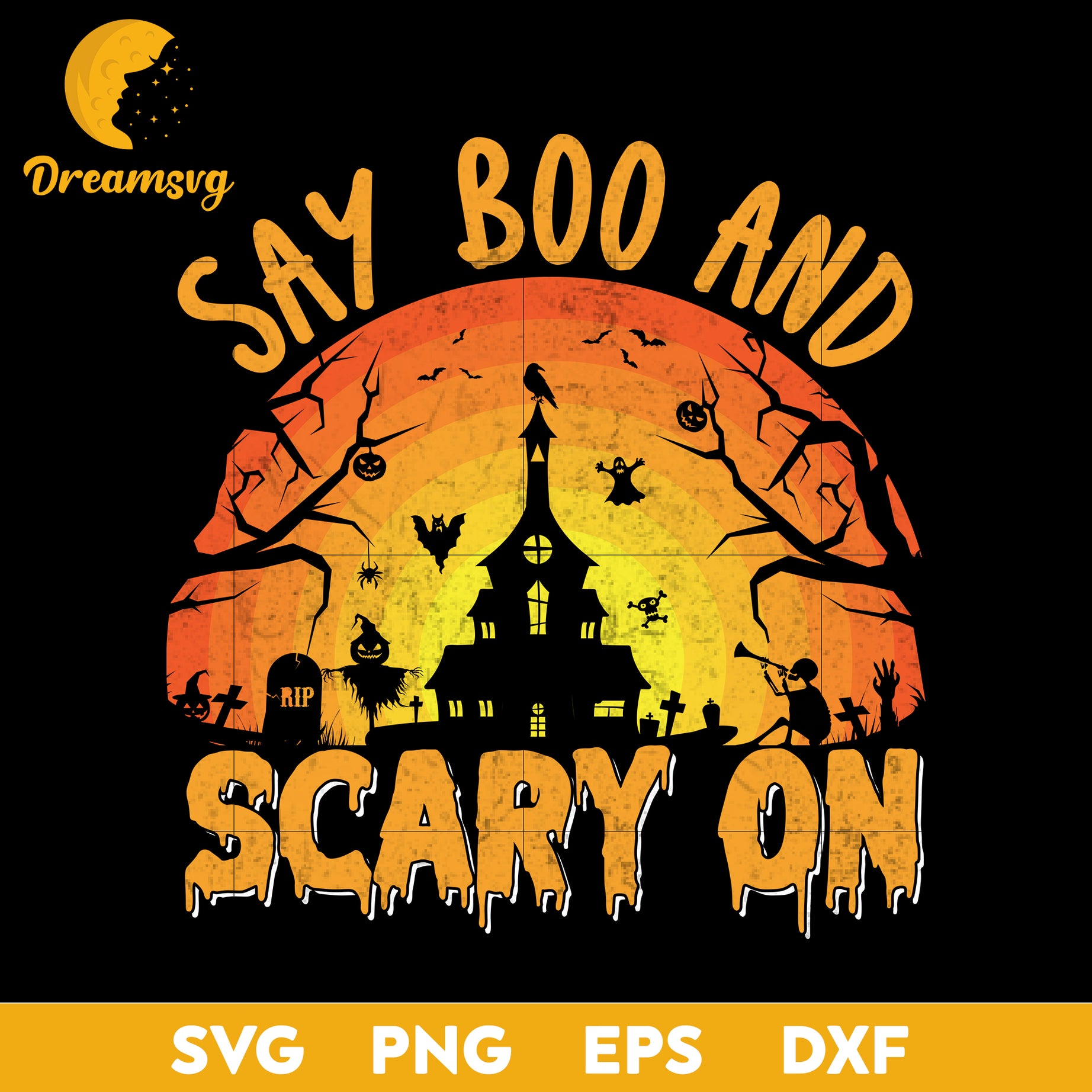 Say boo and scary on svg, Halloween svg, png, dxf, eps digital file.