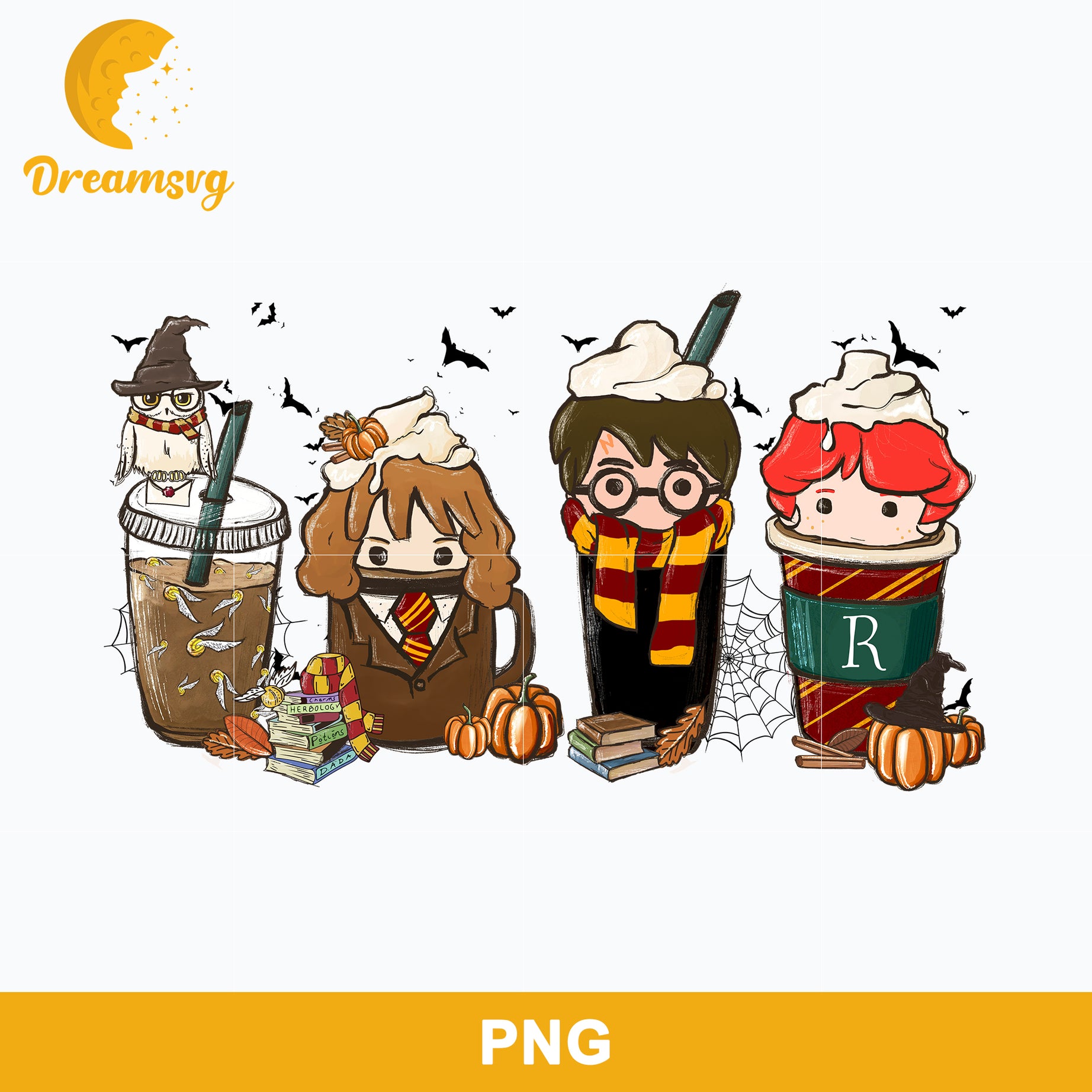Harry Fall Coffee Png, Halloween Coffee Png, Hand Drawn Files