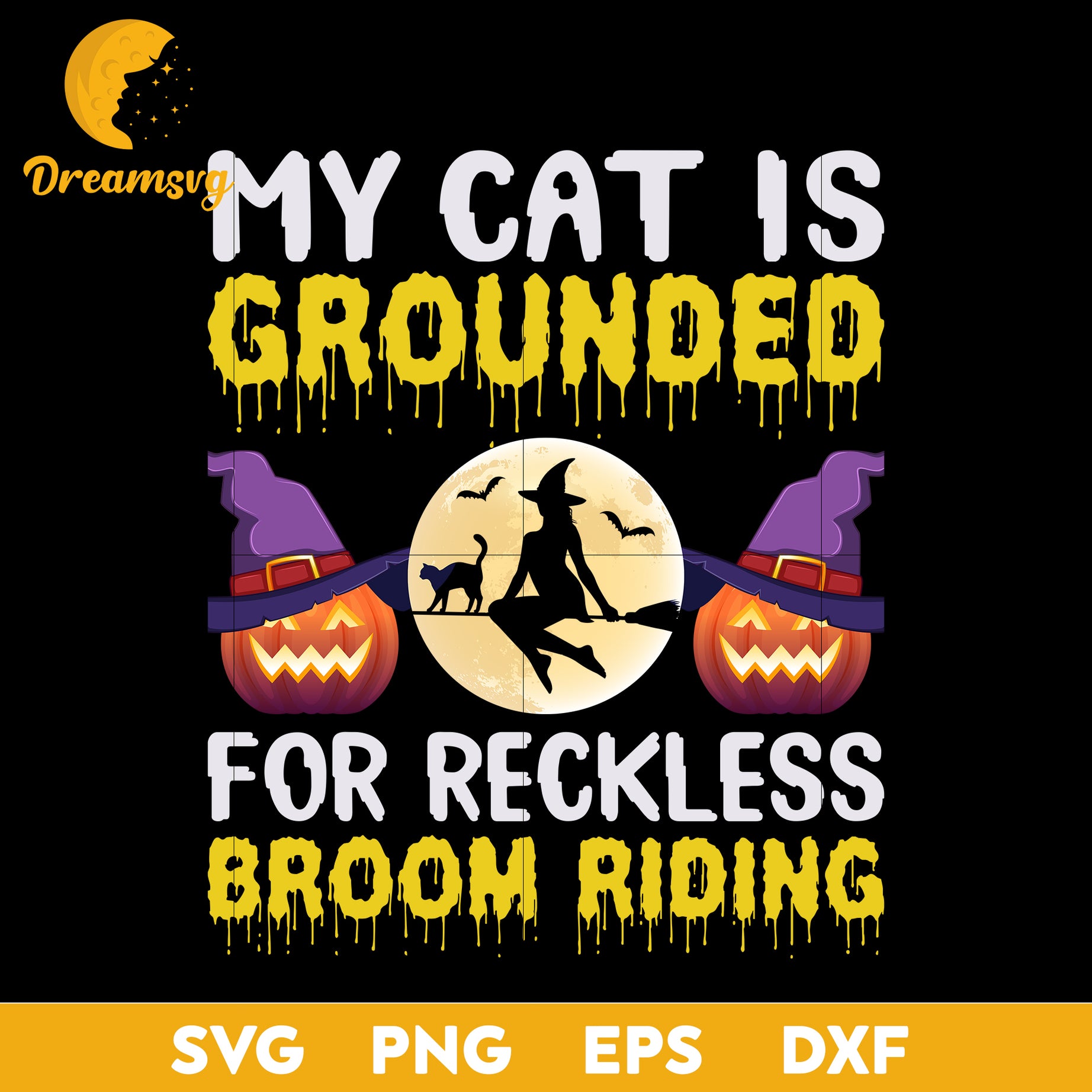 My cat is grounded for reckless broom riding svg, Halloween svg, png, dxf, eps digital file.