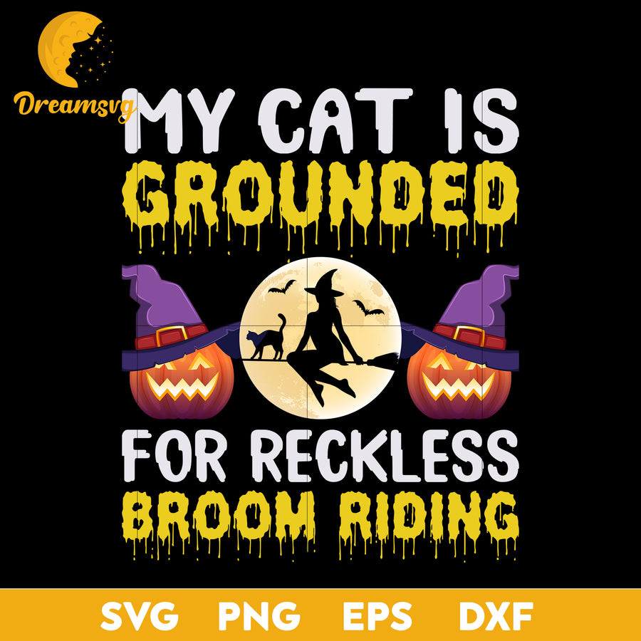 My cat is grounded for reckless broom riding svg, Halloween svg, png, dxf, eps digital file.