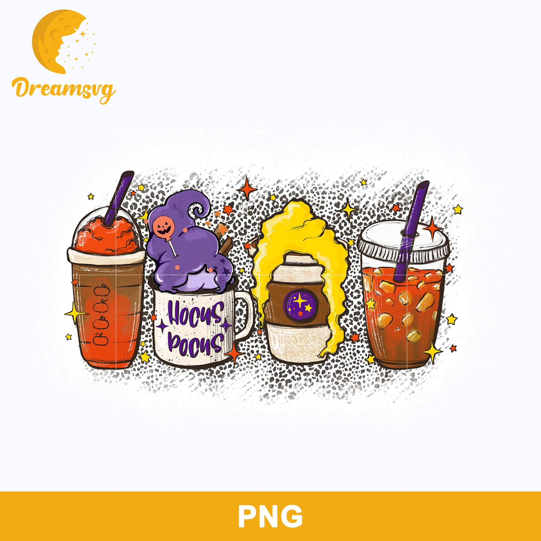 Hocus Pocus Coffee Latte Png, Iced Coffee Cheetah Leopard Png, Halloween Coffee Png Sublimation.