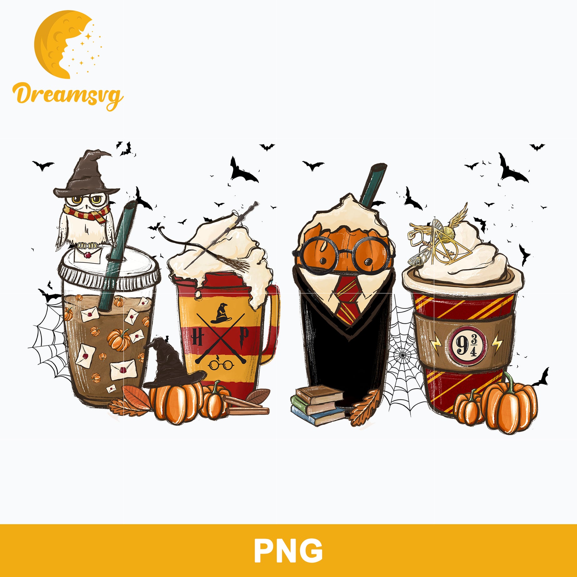 Harry Potter Fall Coffee Png, Halloween Coffee Latte Png, Hand Drawn Files