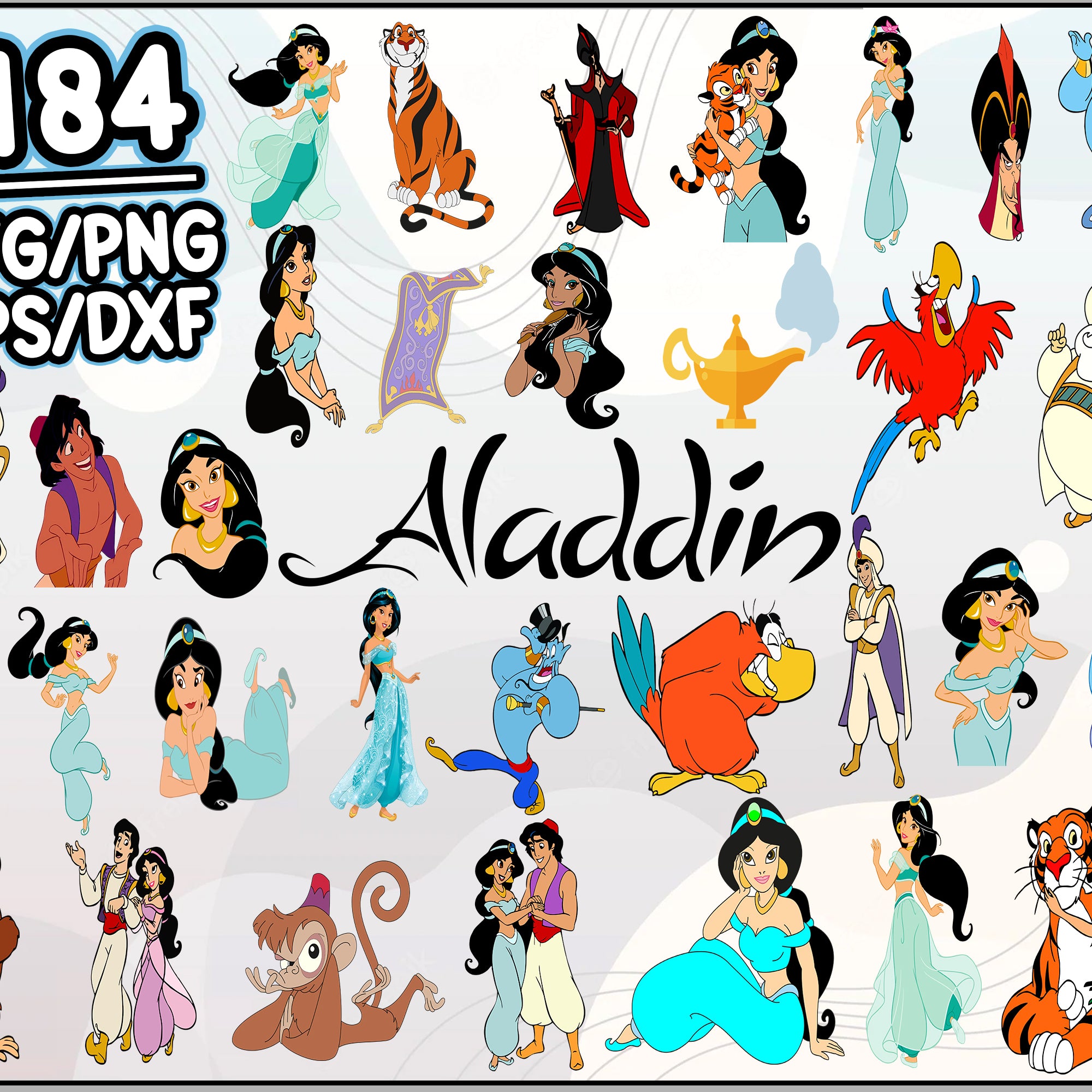 184+ Aladdin SVG Bundle, Genie SVG for Cricut, Jasmine Clipart, Cartoo ...