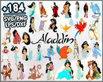 184+ Aladdin SVG  Bundle, Genie SVG for Cricut, Jasmine Clipart, Cartoon svg, png, dxf, eps digital file