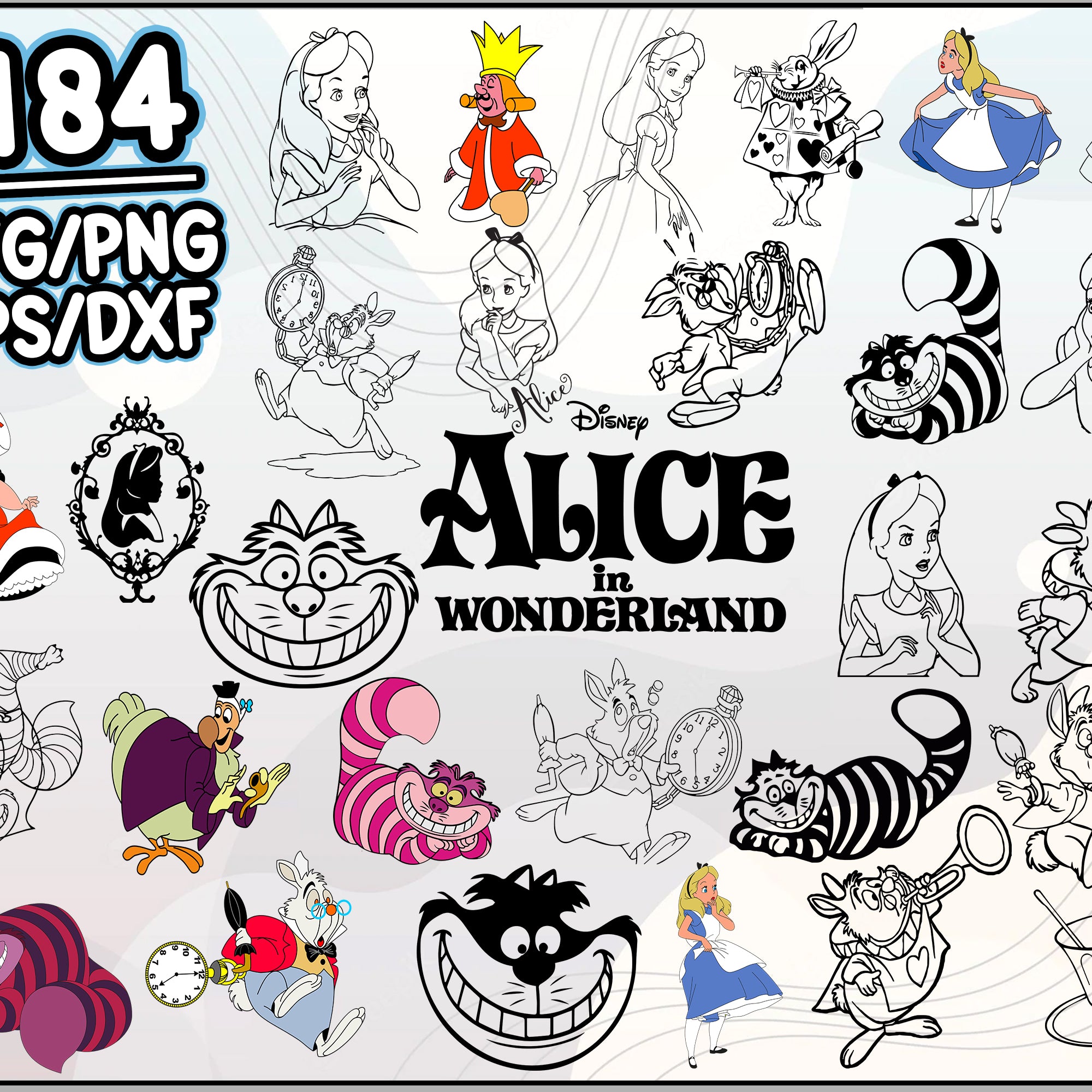 184+ Alice in Wonderland SVG Bundle, Alice SVG, Alice in Wonderland Clipart, Alice in Wonderland cut file, Silhouette, Printable, Alice PNG, Cartoon svg, png, dxf, eps digital file