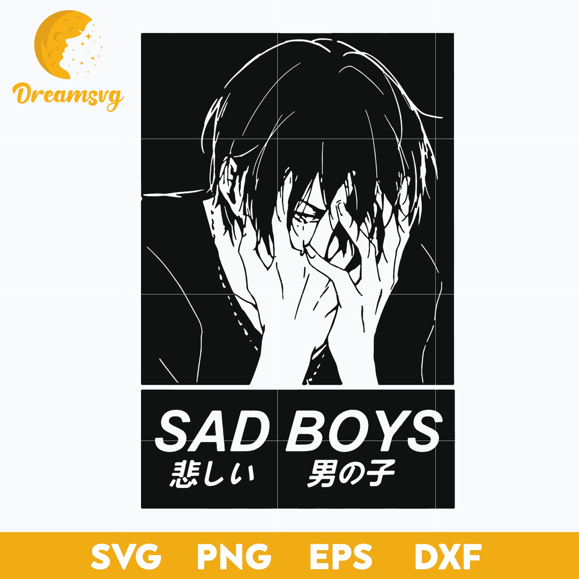 Anime Aesthetic Sad BoySvg, file for cricut ,Anime svg, png, eps, dxf digital download