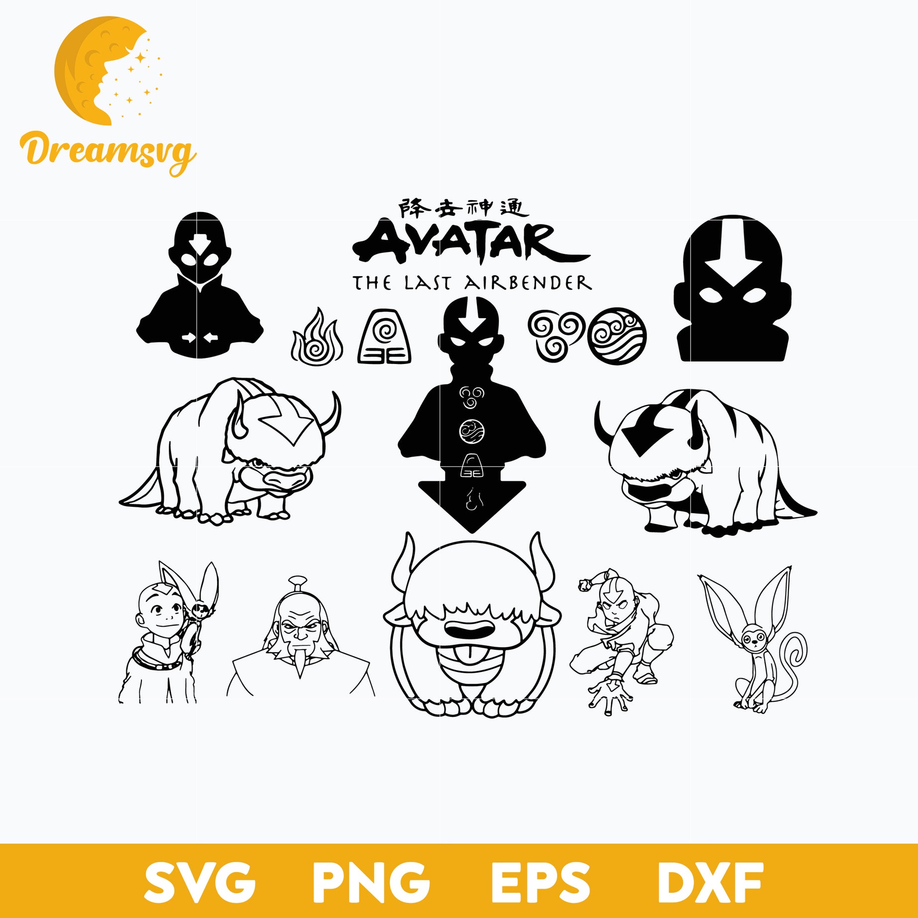Avatar The Last Airbender Svg, Bundle Avatar The Last Airbender Svg, Aang Appa Svg, file for cricut, Anime svg, png, eps, dxf digital download