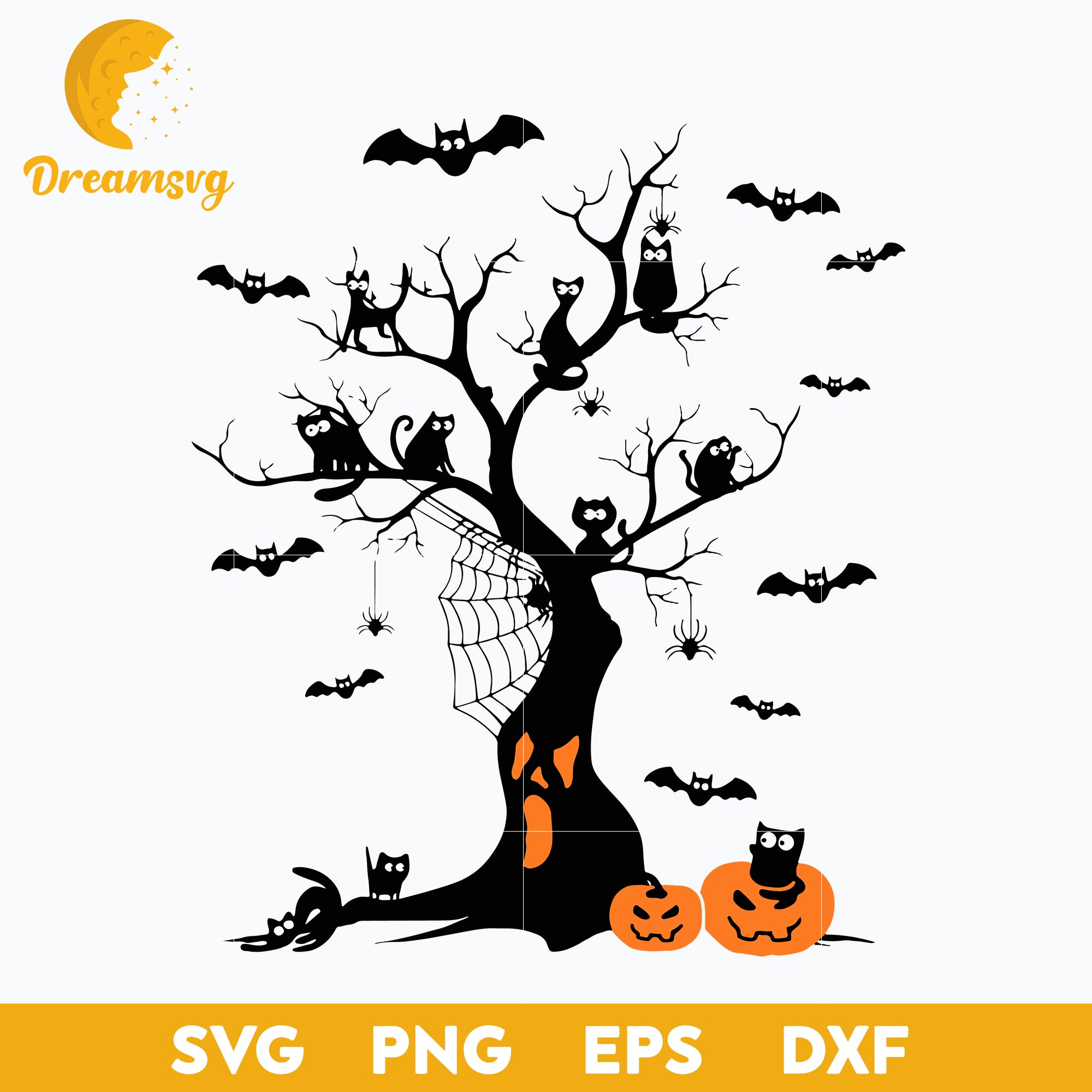 Black Cat Halloween Tree svg, Halloween svg, png, dxf, eps digital fil