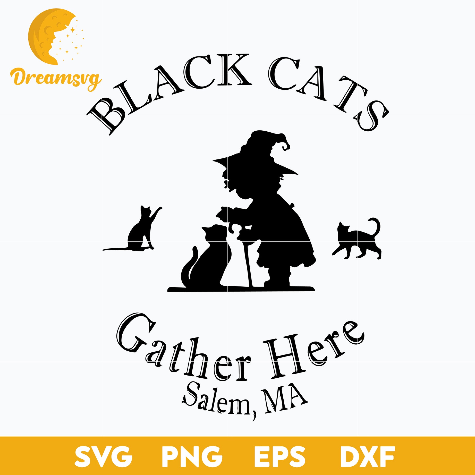 Black Cats Gather Here Salem Ma Halloween Witch svg