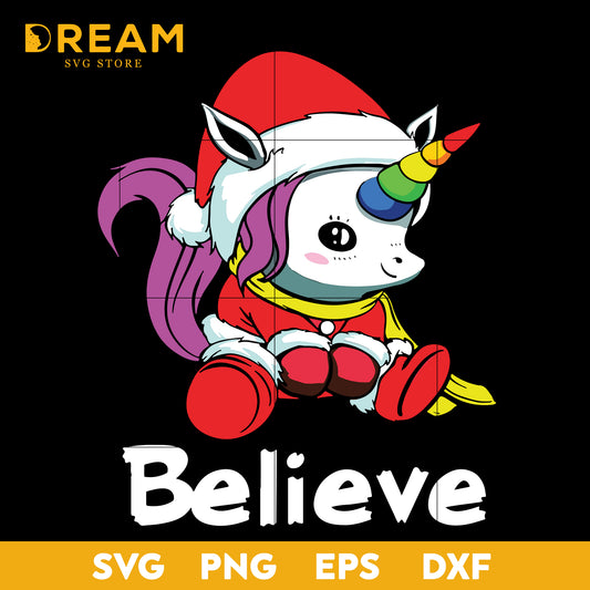 Believe unicorn christmas svg