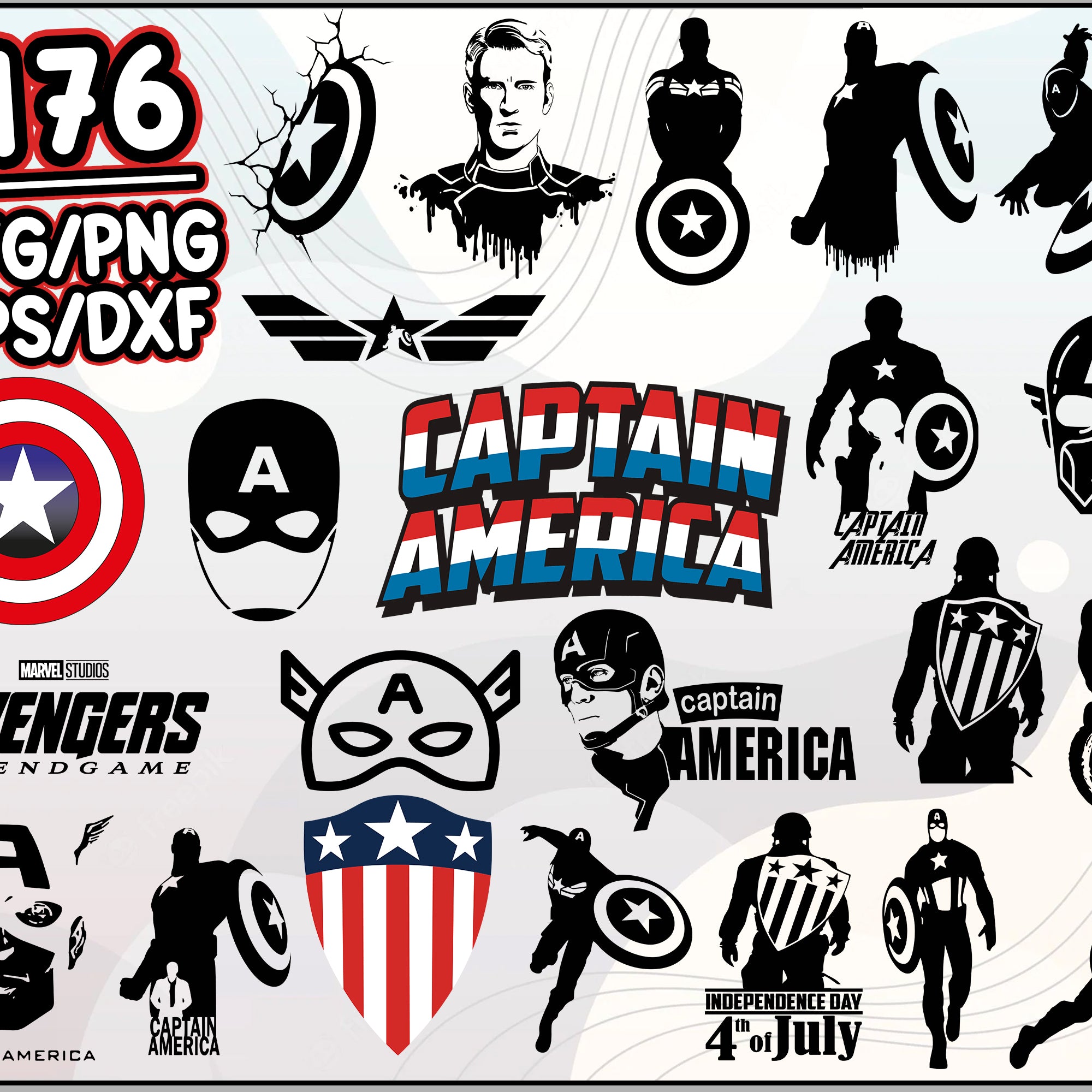 176+ Captain America Bundle SVG, Superhero Clipart Svg Bundle Layered Item, Cartoon svg, png, dxf, eps digital file