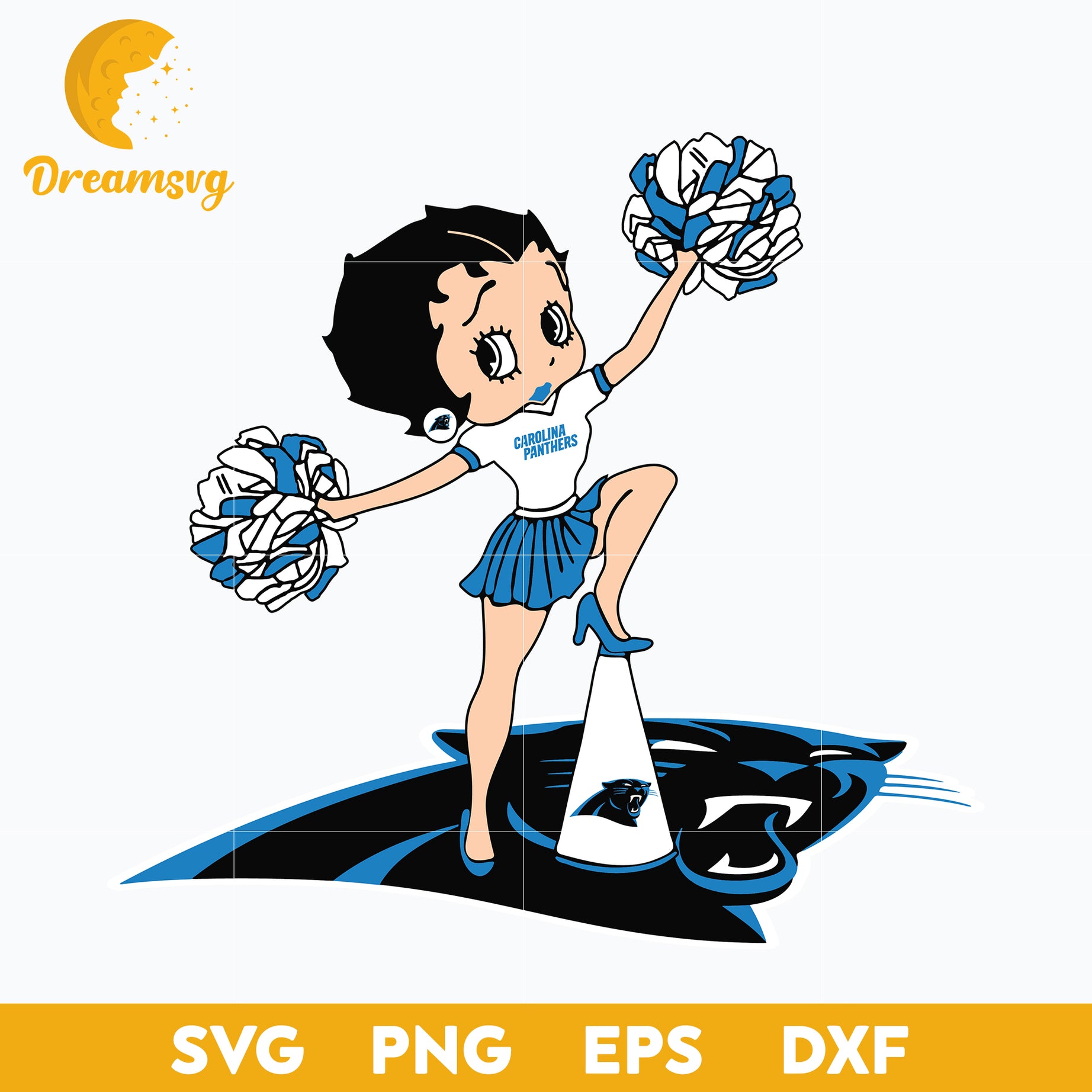 Carolina Panthers Betty Boop Cheerleader Nfl Svg, Carolina Panthers Svg, Sport Svg, Nfl Svg, Png, Dxf, Eps Digital File.