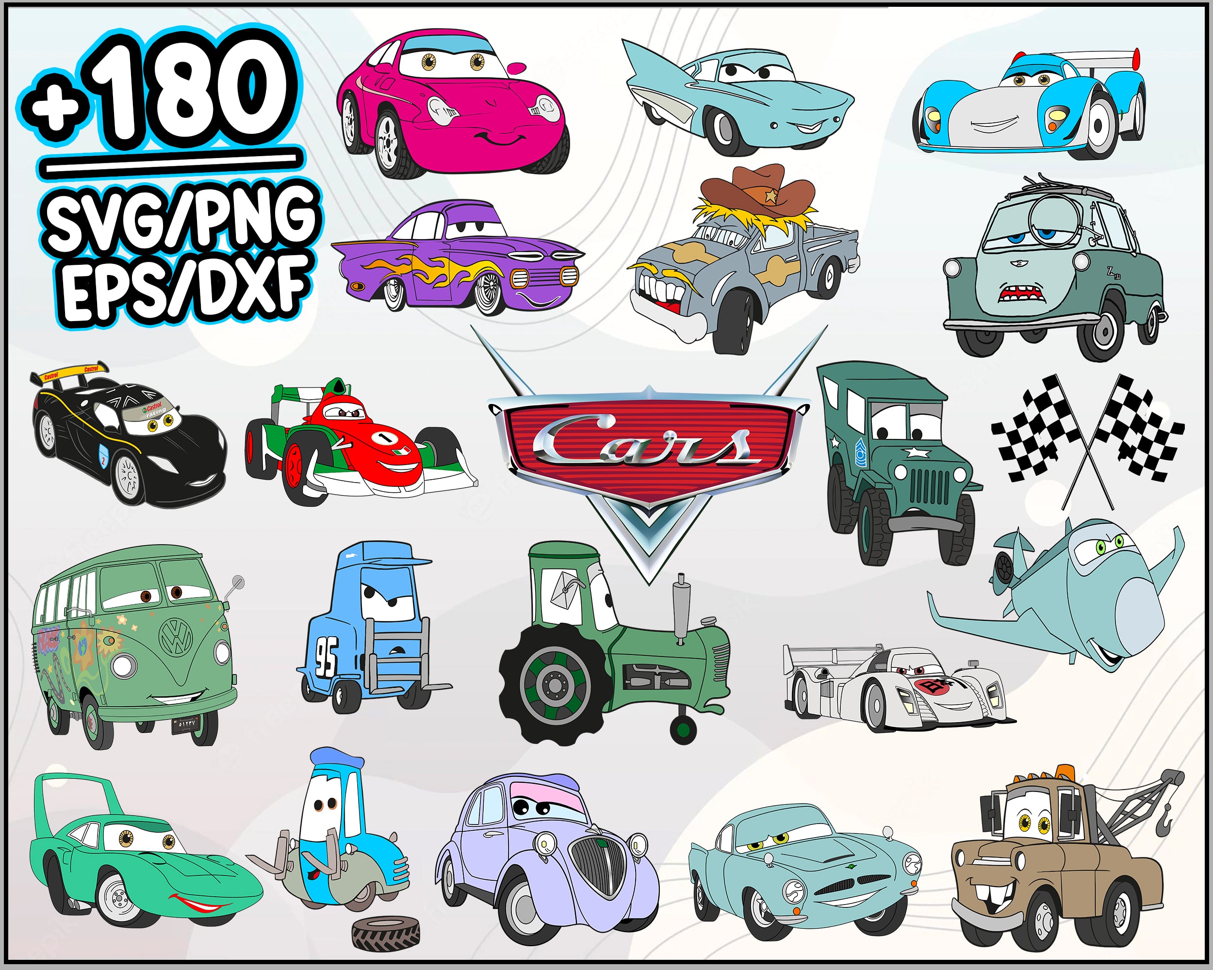180+ Cars SVG Bundle, Cars Bundle SVG, Cars Cricut, Cars Silhouette, Flash McQueen Svg, Cartoon svg, png, dxf, eps digital file