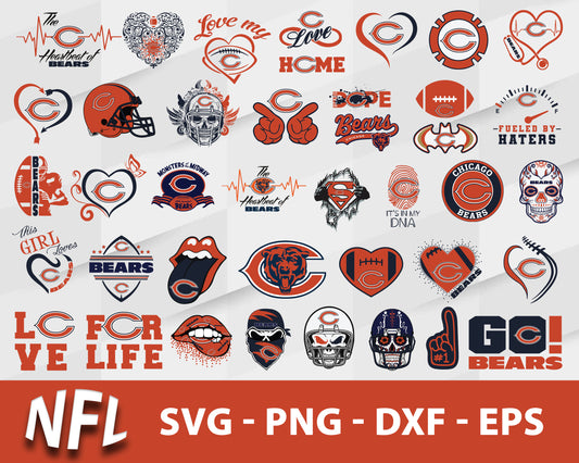 Chicago Bears Svg Bundle, Chicago Bears Svg, Sport Svg, Nfl Svg, Png, Dxf, Eps Digital File.