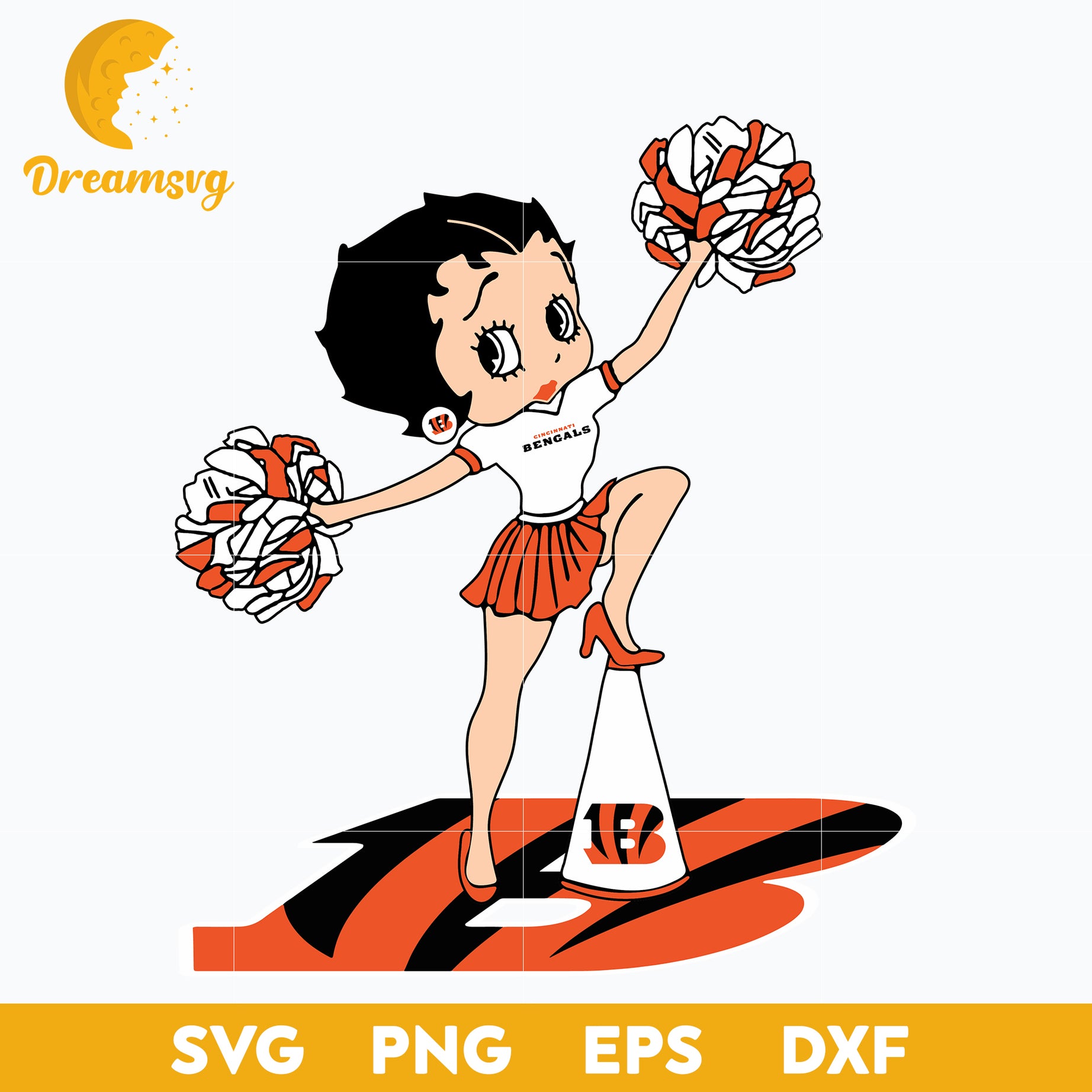 Cincinnati Bengals Betty Boop Cheerleader Nfl Svg, Cincinnati Bengals Svg, Sport Svg, Nfl Svg, Png, Dxf, Eps Digital File.