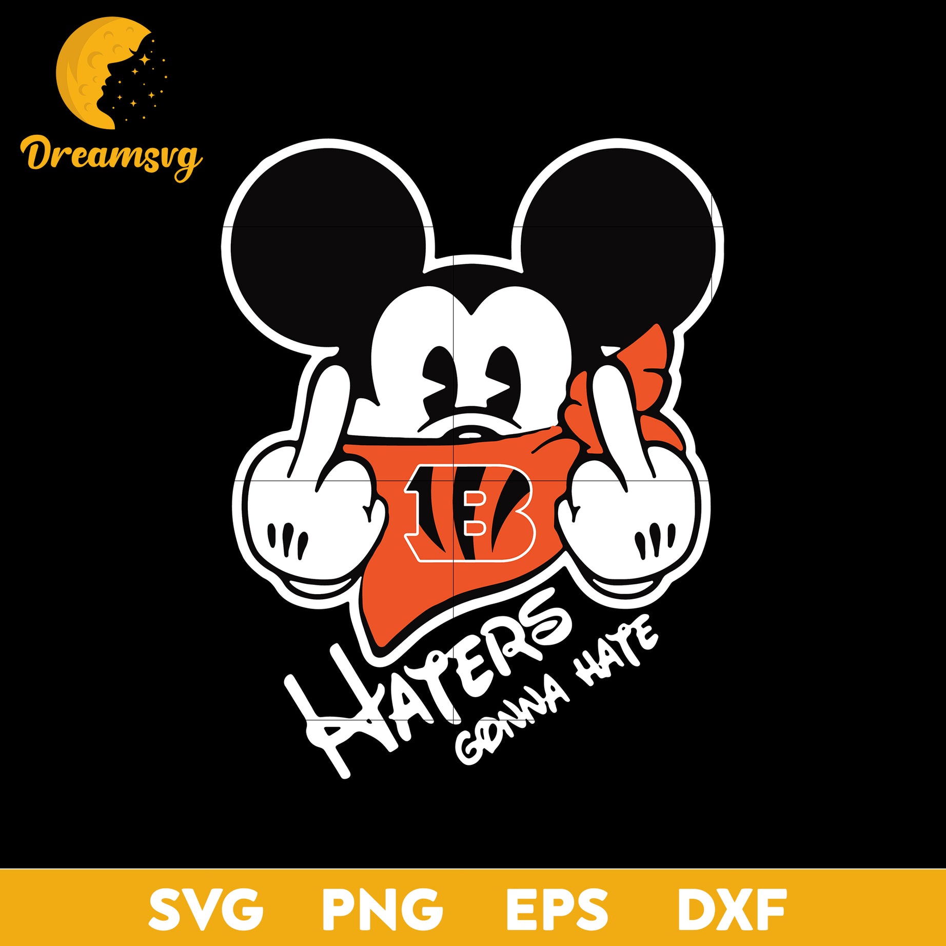 Cincinnati Bengals, Mickey, Haters Gonna Hate Svg, Nfl Svg, Png, Dxf, Eps Digital File.
