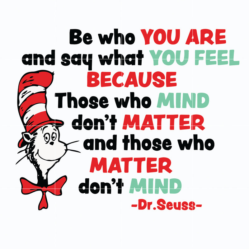 Be who you are and say what you feel beacause those who mind do not matter and those who matter do not mind svg, the cat in the hat svg, dr seuss svg ,dr svg, png, dxf, eps file DR05012152
