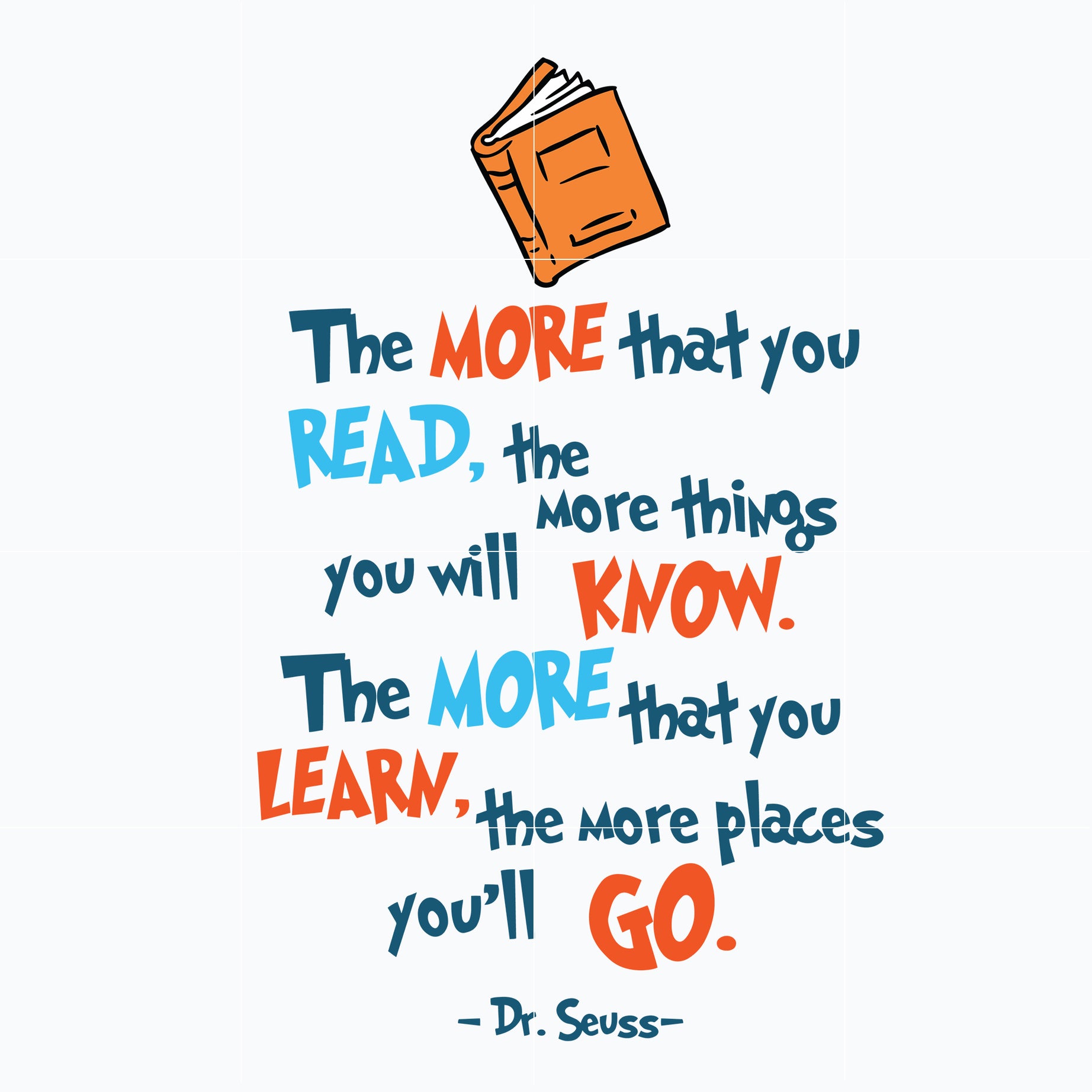 The more that you read, the more things you will know, the more that you learn, the more places you'll go svg, dr seuss svg, png, dxf, eps digital file DR0601213