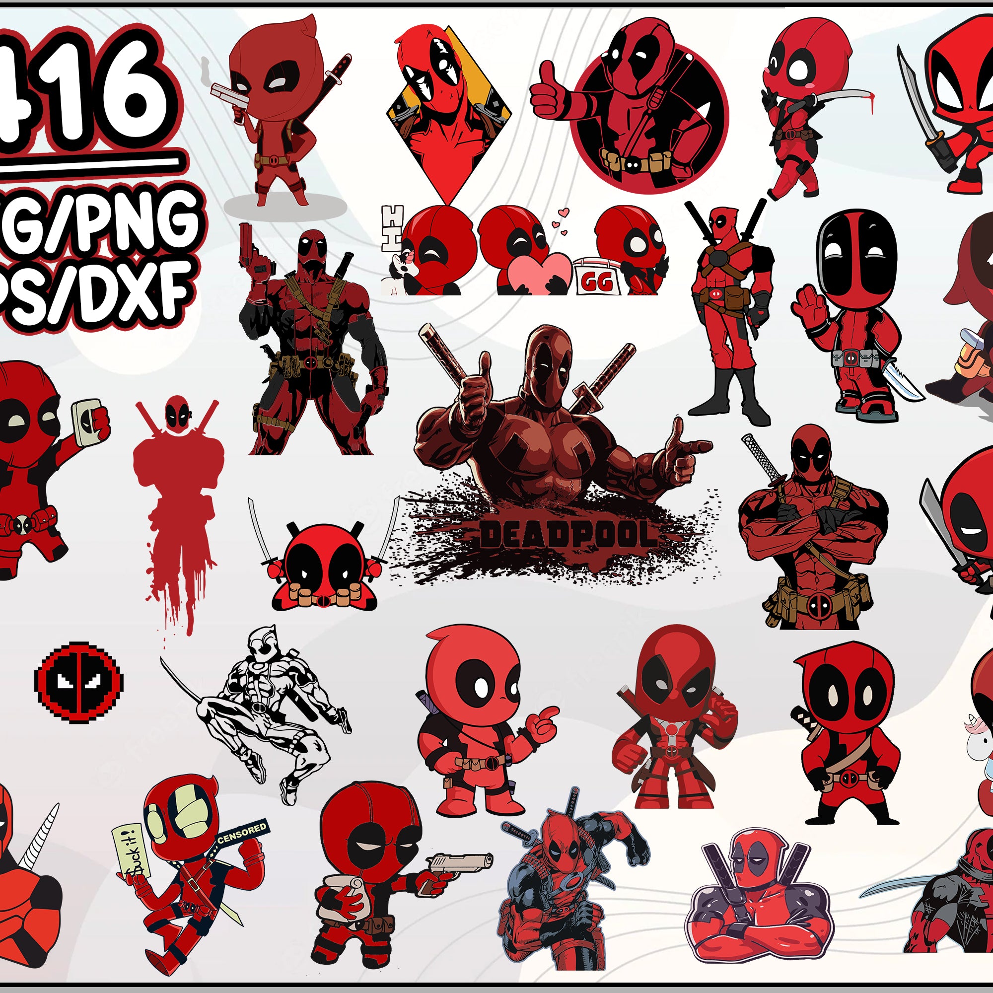 416+ Deadpool Marvel Bundle Svg, Deadpool Svg, Cartoon svg, png, dxf, eps digital file