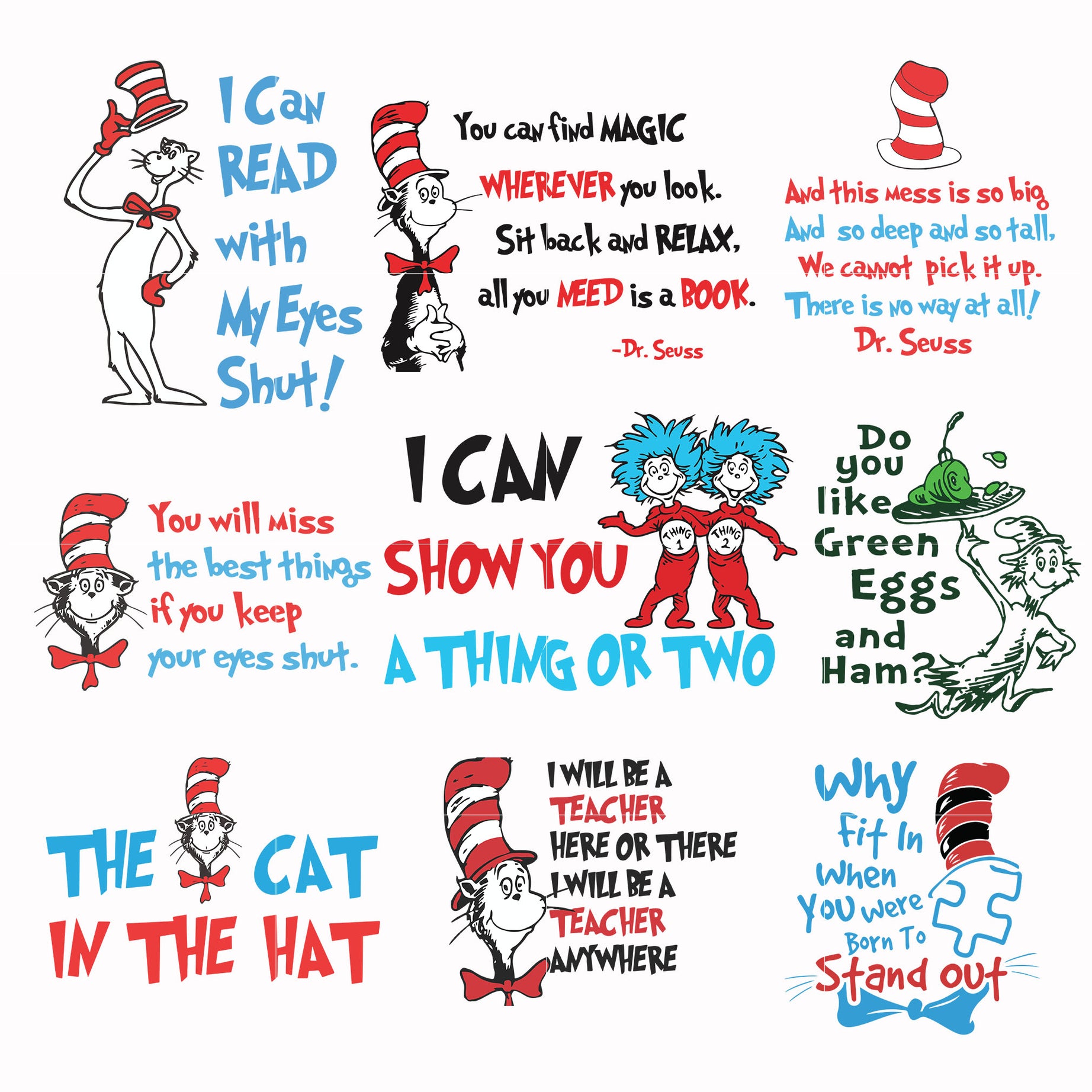 Dr seuss bundle svg, dr seuss svg, dr seuss quotes svg, png, dxf, eps digital file DRB07012113