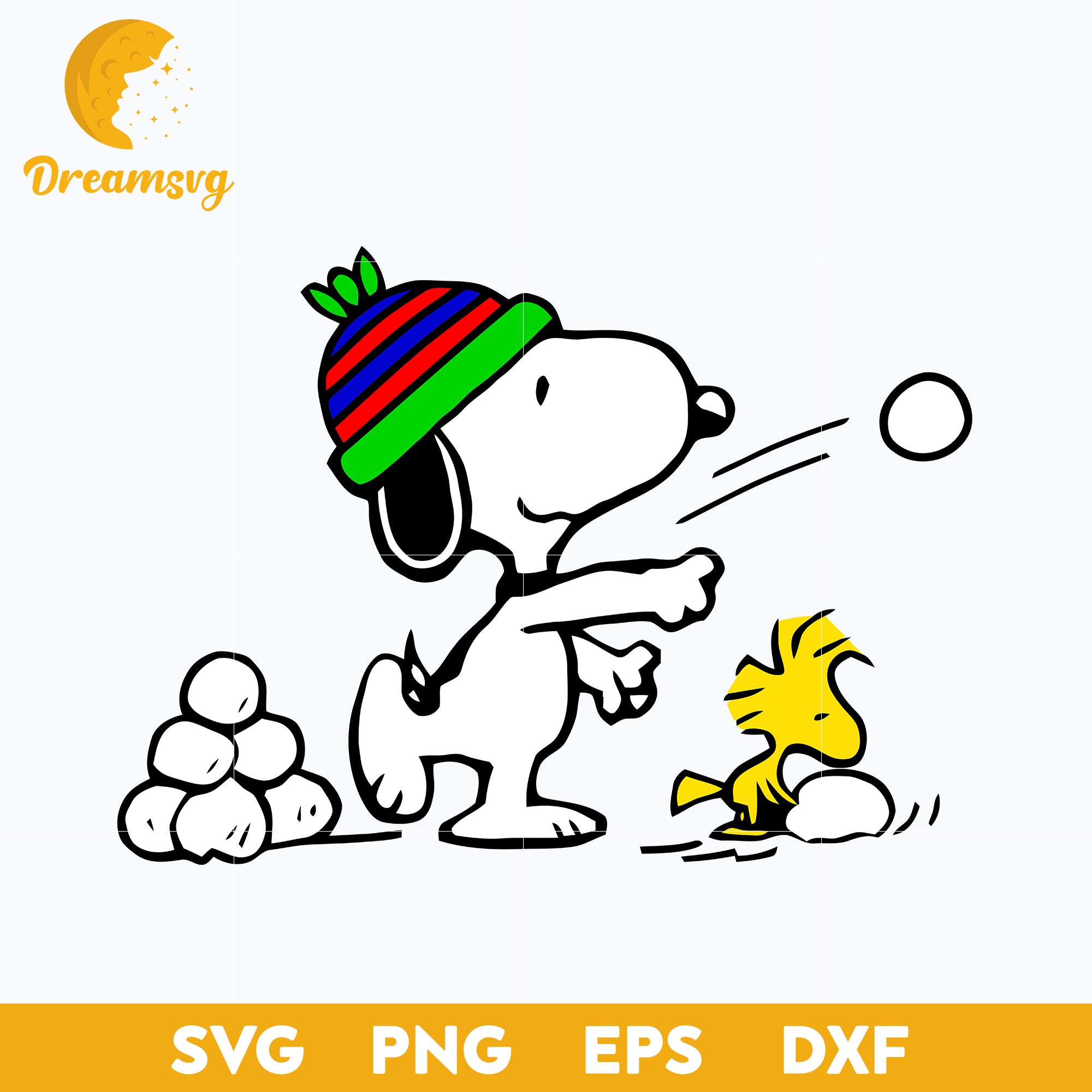 Snoopy And Woodstock Play Snowball SVG, Christmas SVG, PNG DXF EPS Digital File.