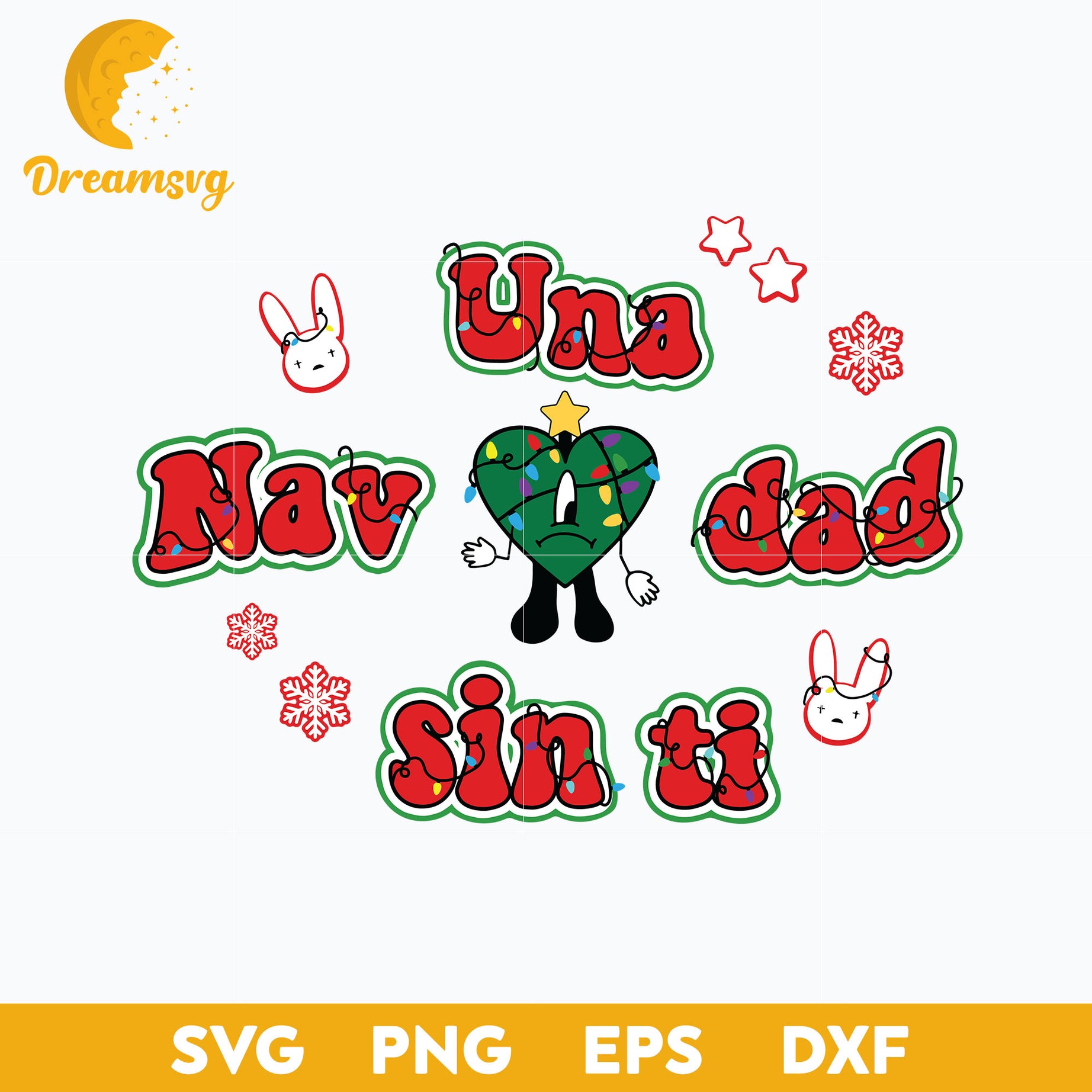 Una Navidad Sin Ti SVG, Heart Bad Bunny Lights Christmas SVG.