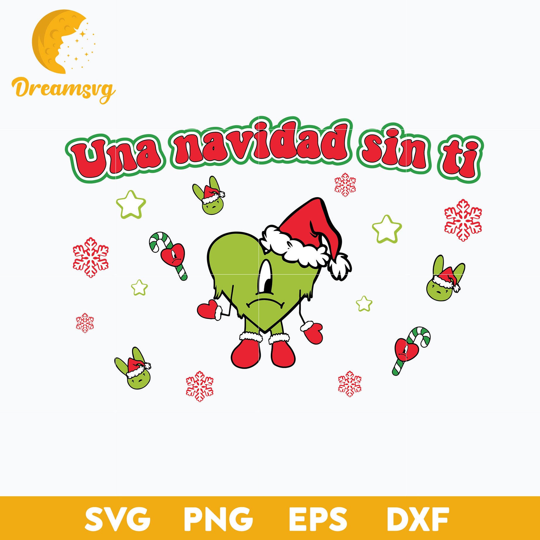Una Navidad Sin Ti SVG, Heart Santa Claus Hat Bunny Christmas SVG.