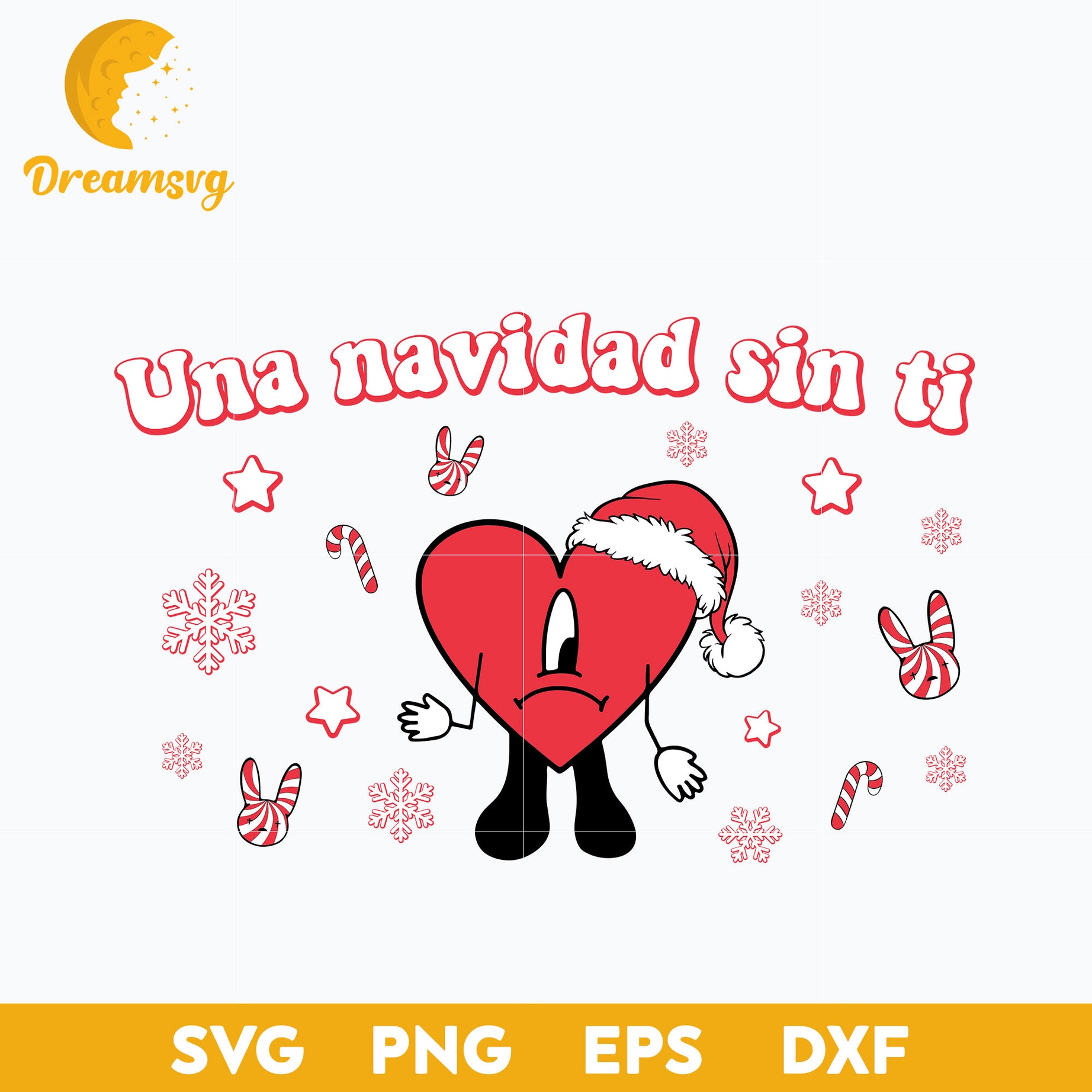 Una Navidad Sin ti SVG, Bunny Heart Santa Christmas SVG, Christmas SVG, PNG DXF EPS Digital File.