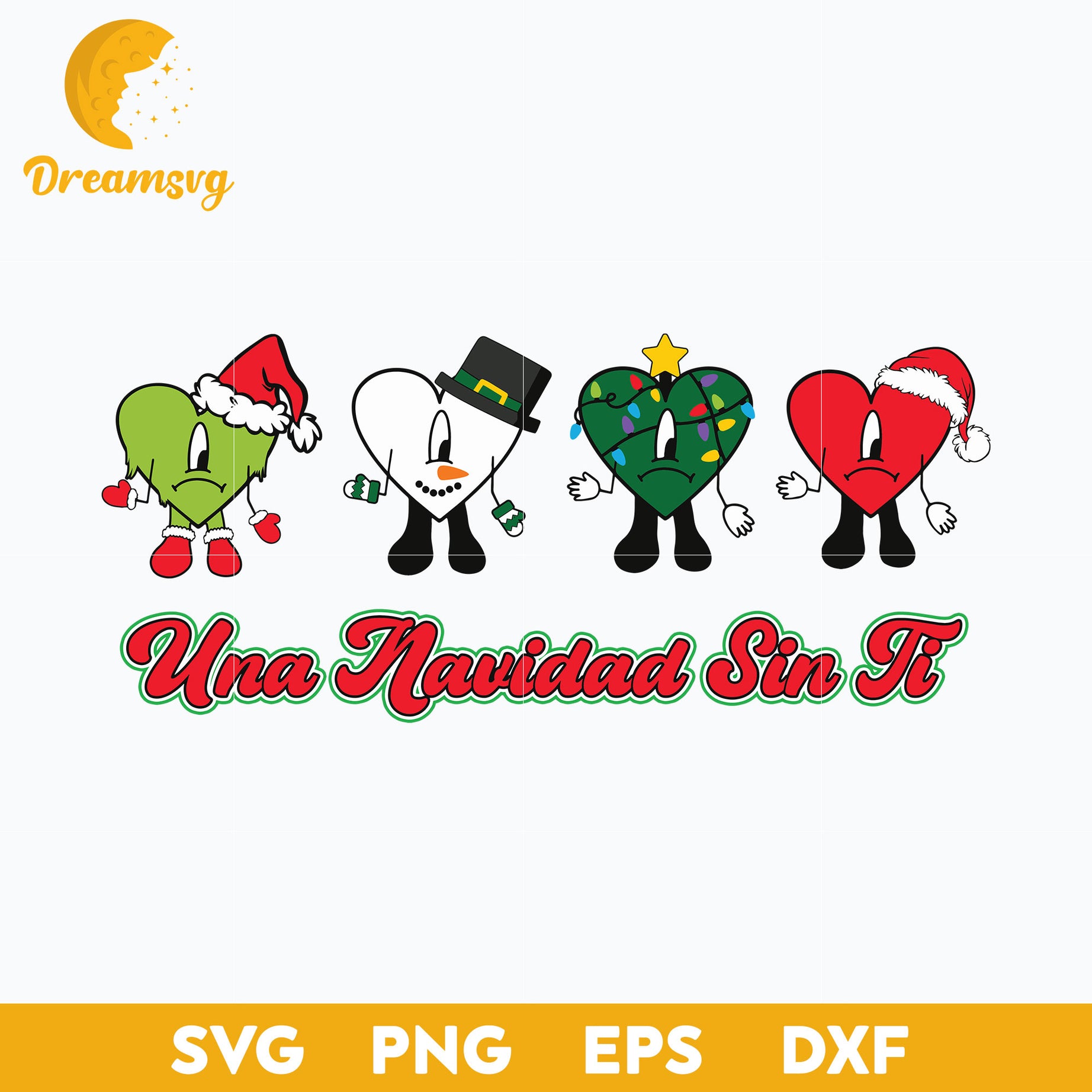 Una Navidad Sin Ti SVG, Heart Santa Snowman Lights Christmas SVG.