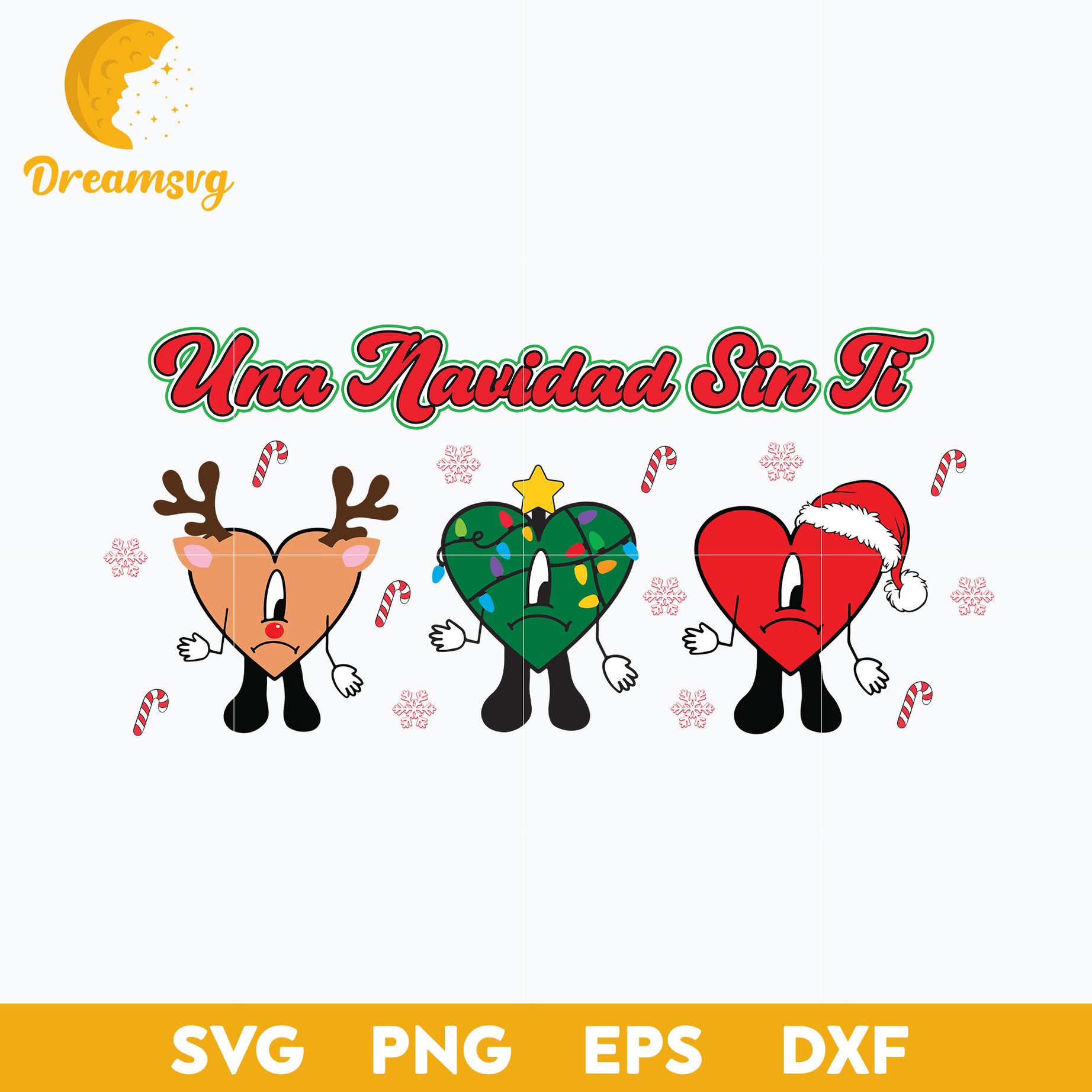 Una Navidad Sin Ti SVG, Bunny Santa Hat Lights Reindeer Christmas SVG.